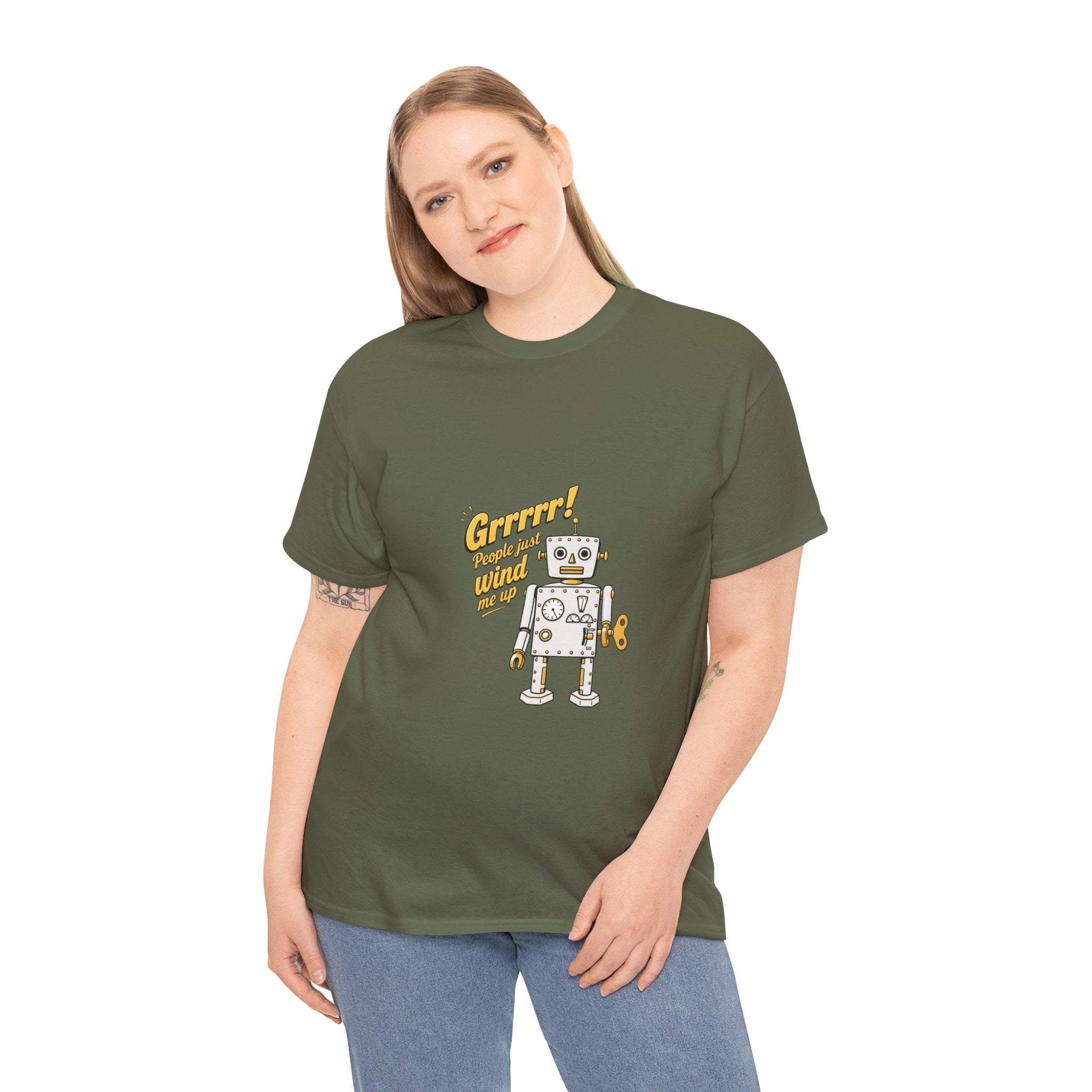 Retro Robot 'Grrrr!' please don't wind me up Graphic Tee — Vintage Wind-Up Robot T-Shirt