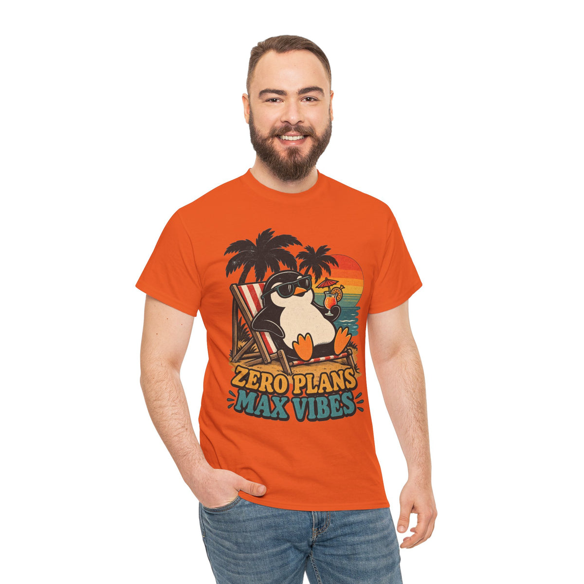 T-Shirt — "Zero Plans, Max Vibes" Penguin Beach Tee
