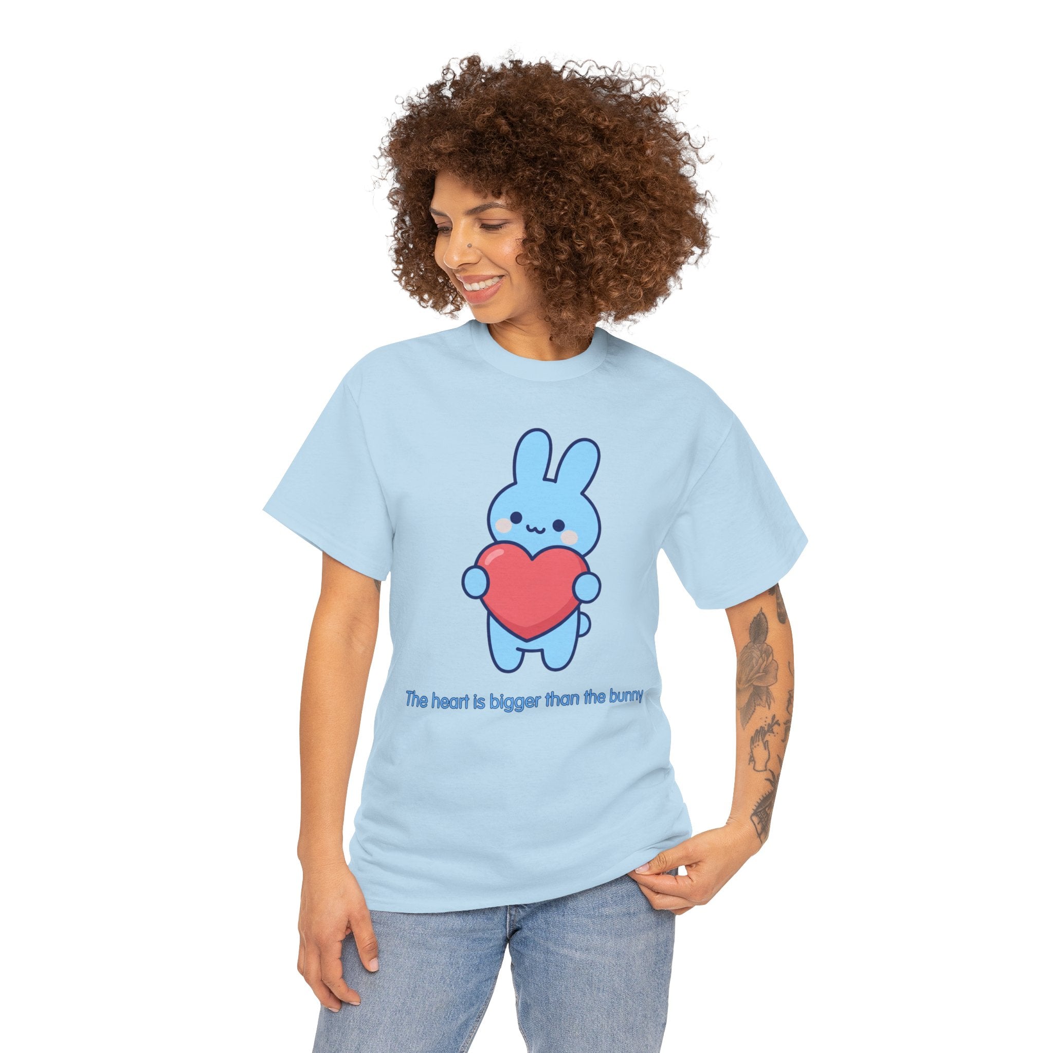 The Heart Is Bigger Than the Bunny T-Shirt | Cute Blue Bunny Love Tee | Kids & Family Kawaii Graphic T-Shirt