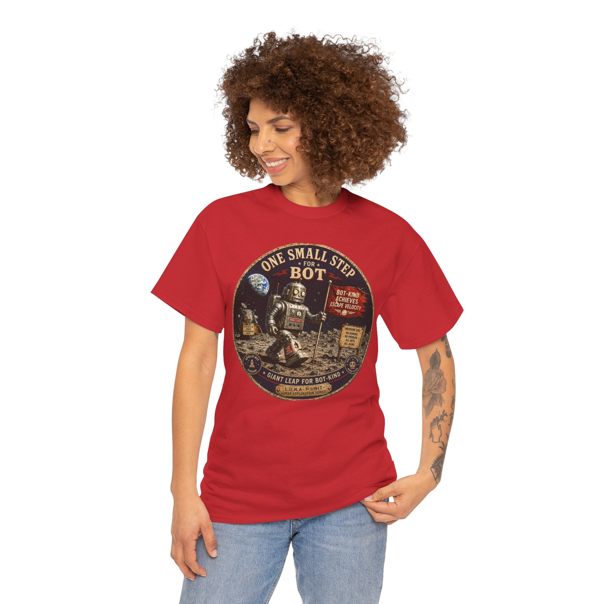 One Small Step for Bot T-Shirt — Funny Retro Space Robot Graphic Tee