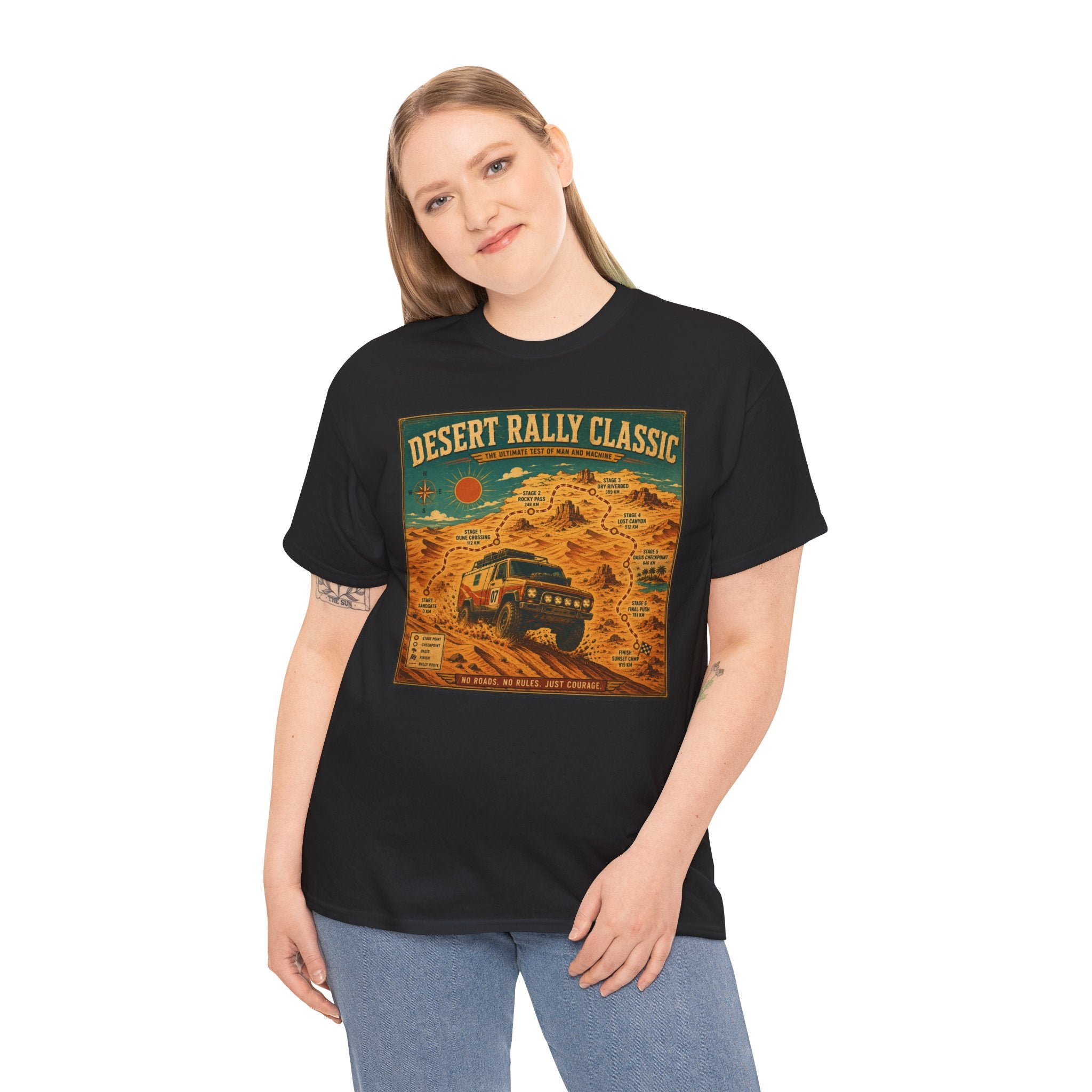 Desert Rally Classic Tee - Off-Road Vintage SUV Graphic ShirtDesert Rally Classic T-Shirt | Vintage Off-Road Racing Map Graphic Tee | Dakar Style Rally Route Shirt | Retro Motorsport Poster Art