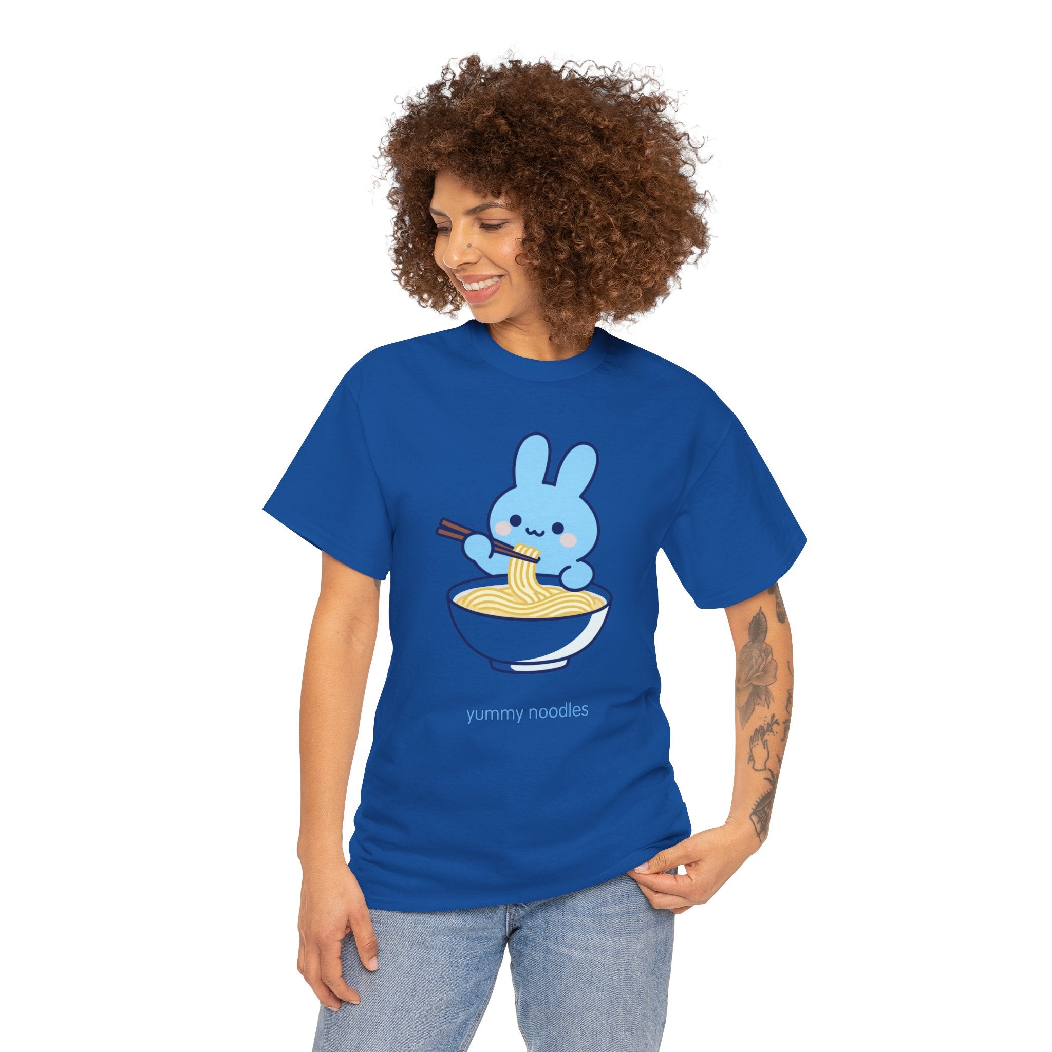 Yummy Noodles Blue Bunny T-Shirt | Cute Kawaii Rabbit Ramen Tee | Kids & Family Graphic T-Shirt