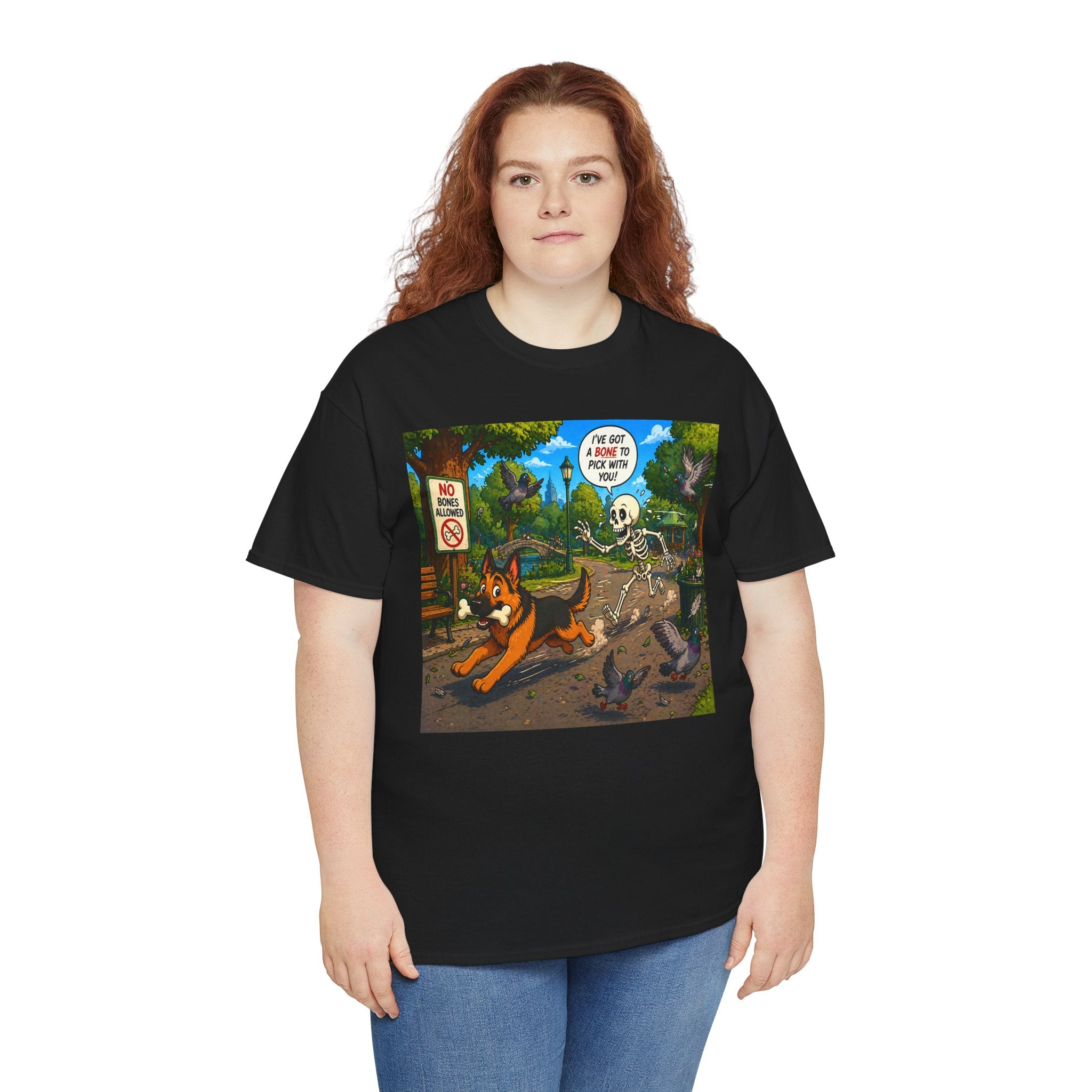 German Shepherd Running Cartoon Tee — "I’m Out Of Here" Park Scene Graphic T-Shirt