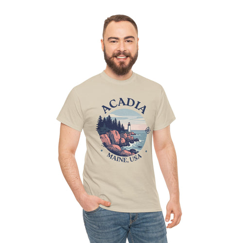 Acadia National Park T-Shirt | Maine Lighthouse Hiking Tee | Vintage Coastal Badge Graphic Shirt | Maine Travel Gift