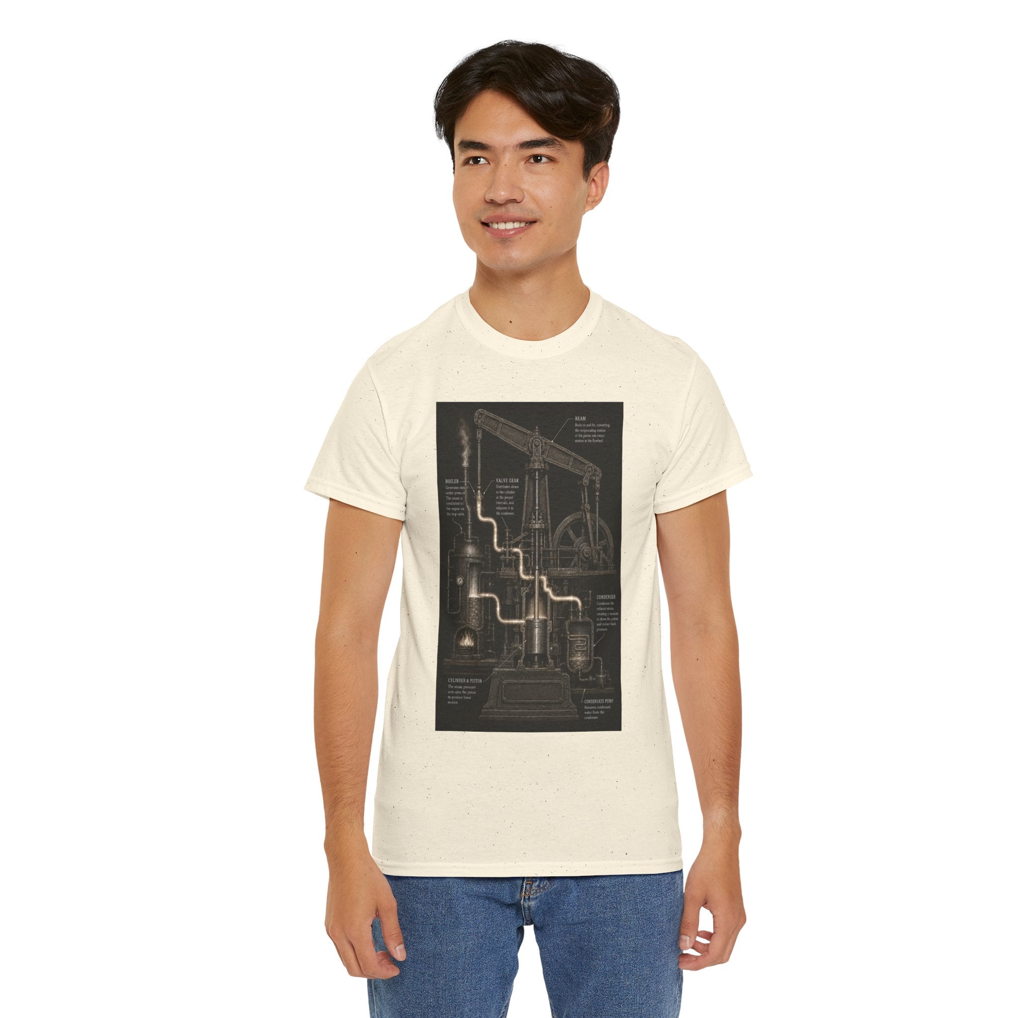 Steam Engine Diagram T-Shirt | Vintage Beam Engine Cutaway Graphic Tee | Industrial Revolution Engineering Shirt | Mechanical History Art