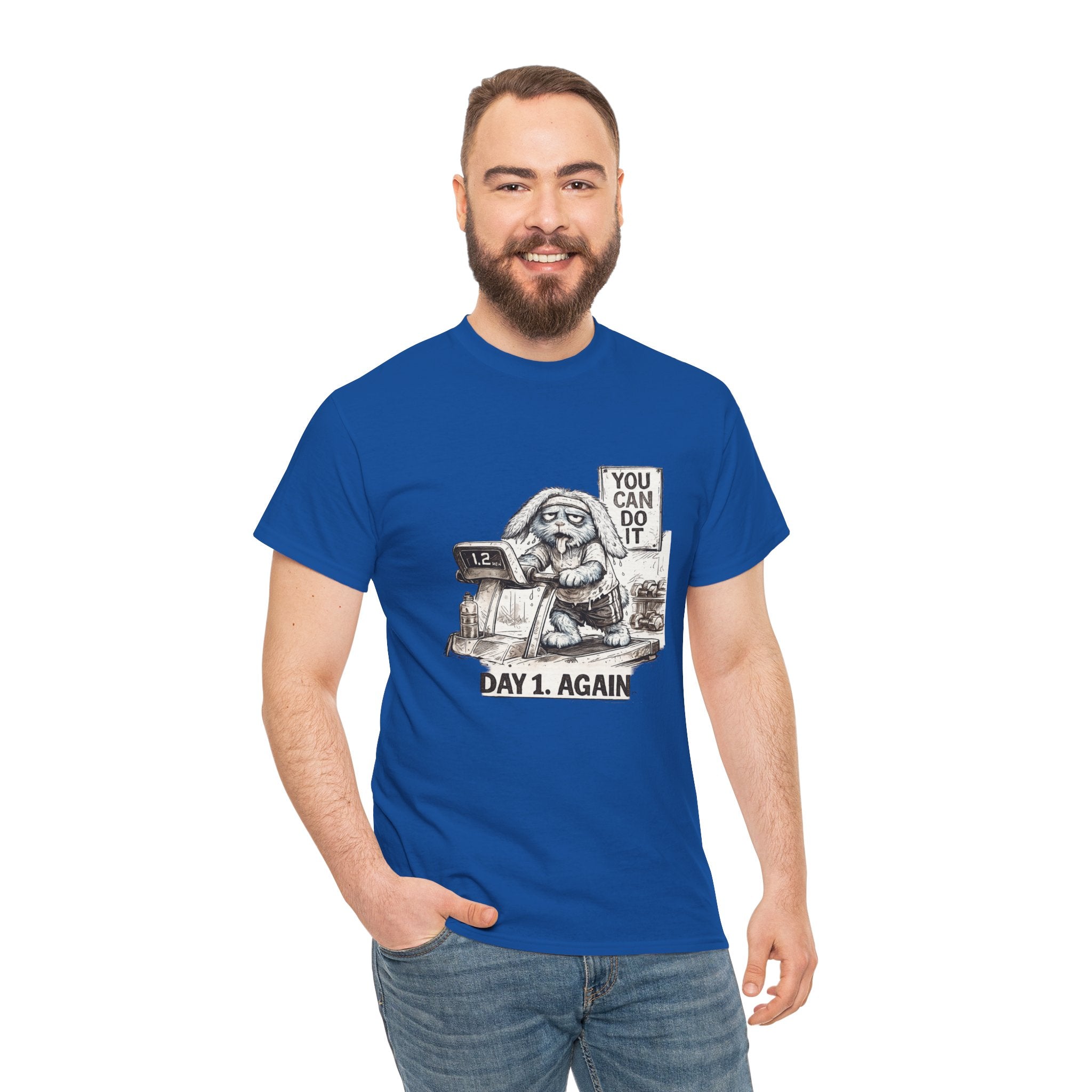 T-Shirt — “Day 1, Again” Motivational Sloth Tee (You Can Do It)