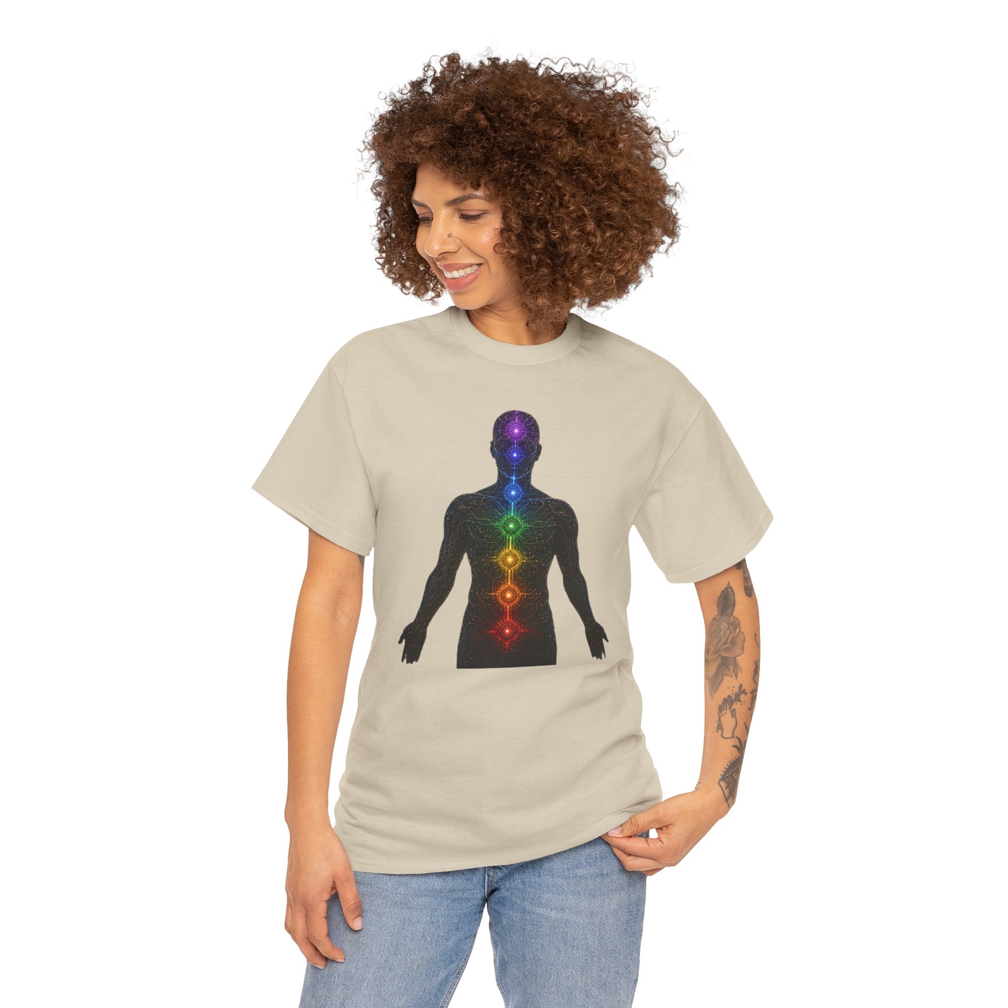 Chakra Circuit T-Shirt | Technology Meets Spirituality Graphic Tee | Seven Chakras Energy Body Shirt | Sacred Geometry Yoga Art