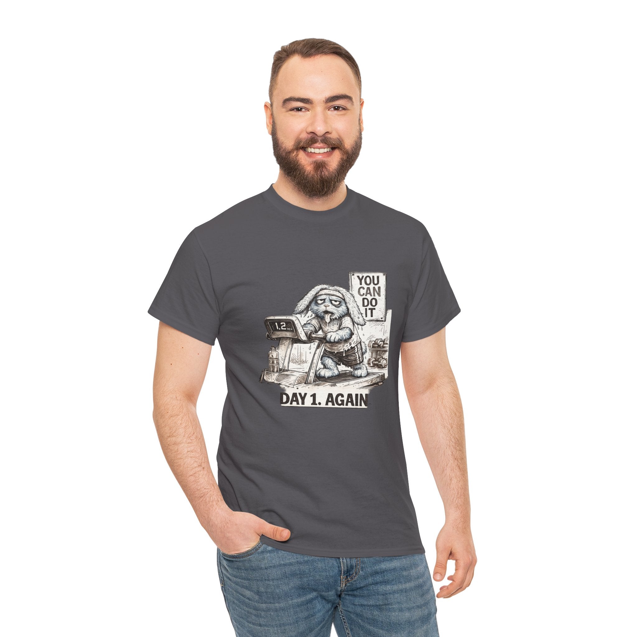 T-Shirt — “Day 1, Again” Motivational Sloth Tee (You Can Do It)