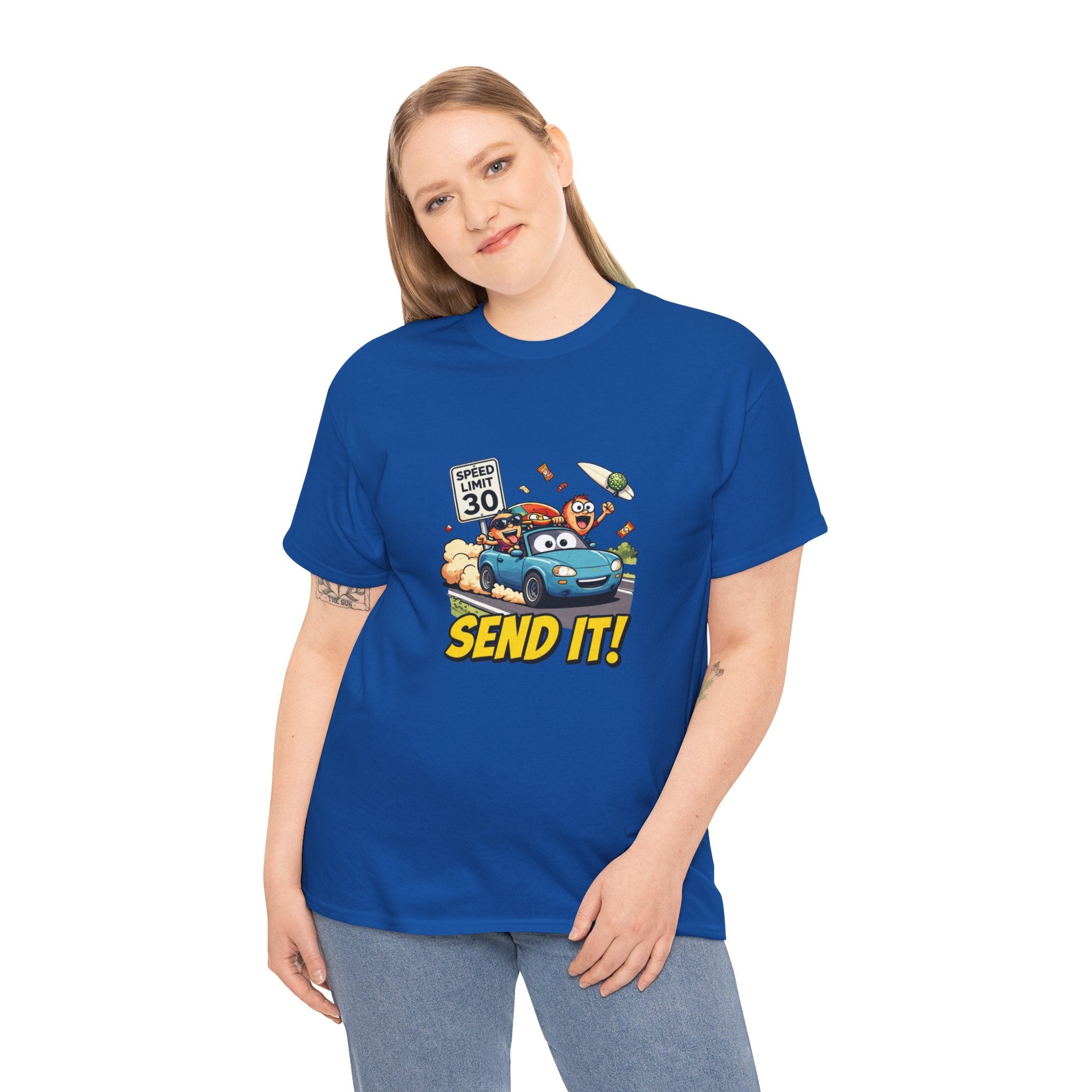 Send It T-Shirt – Funny Car Road Trip Speed Limit Graphic Tee | Cartoon Convertible Motorsport Humour