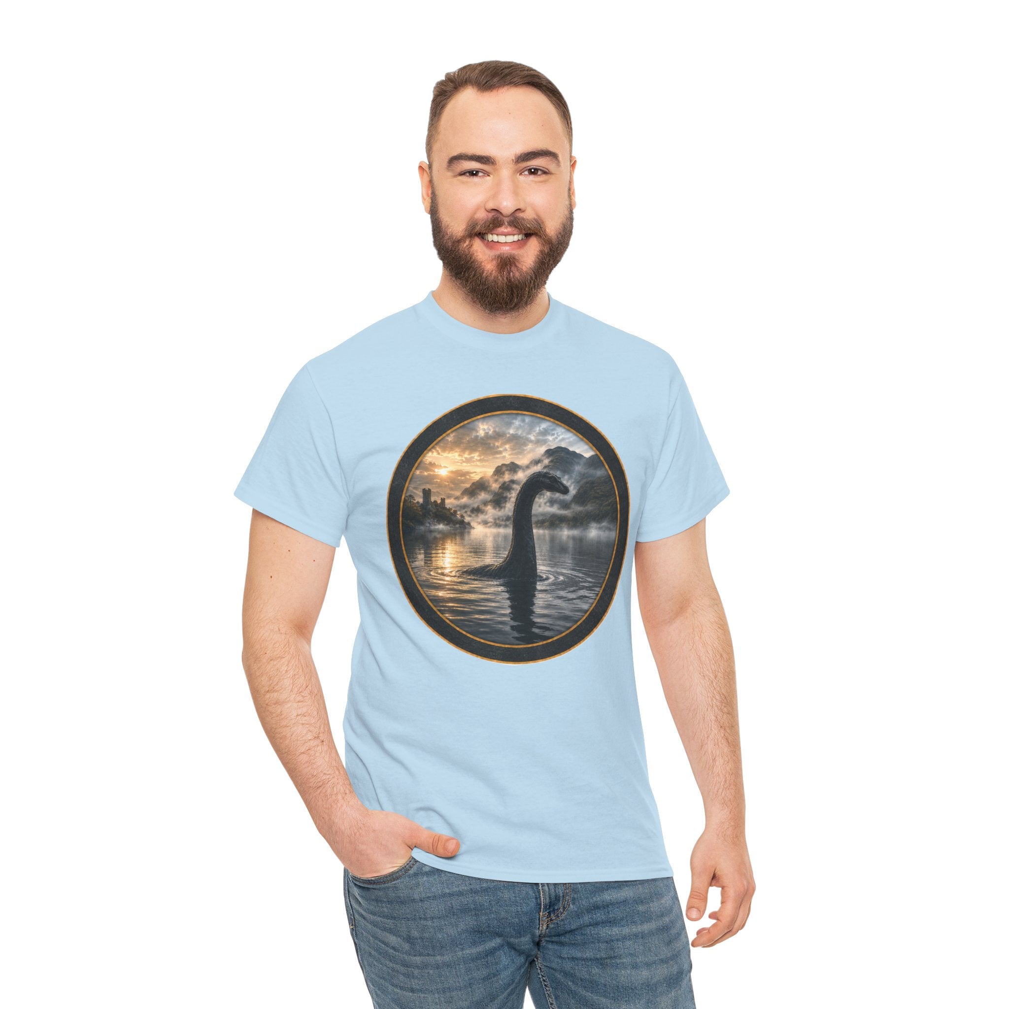 Loch Ness Monster Silhouette Tee — Vintage Sunset Nessie Graphic T-Shirt