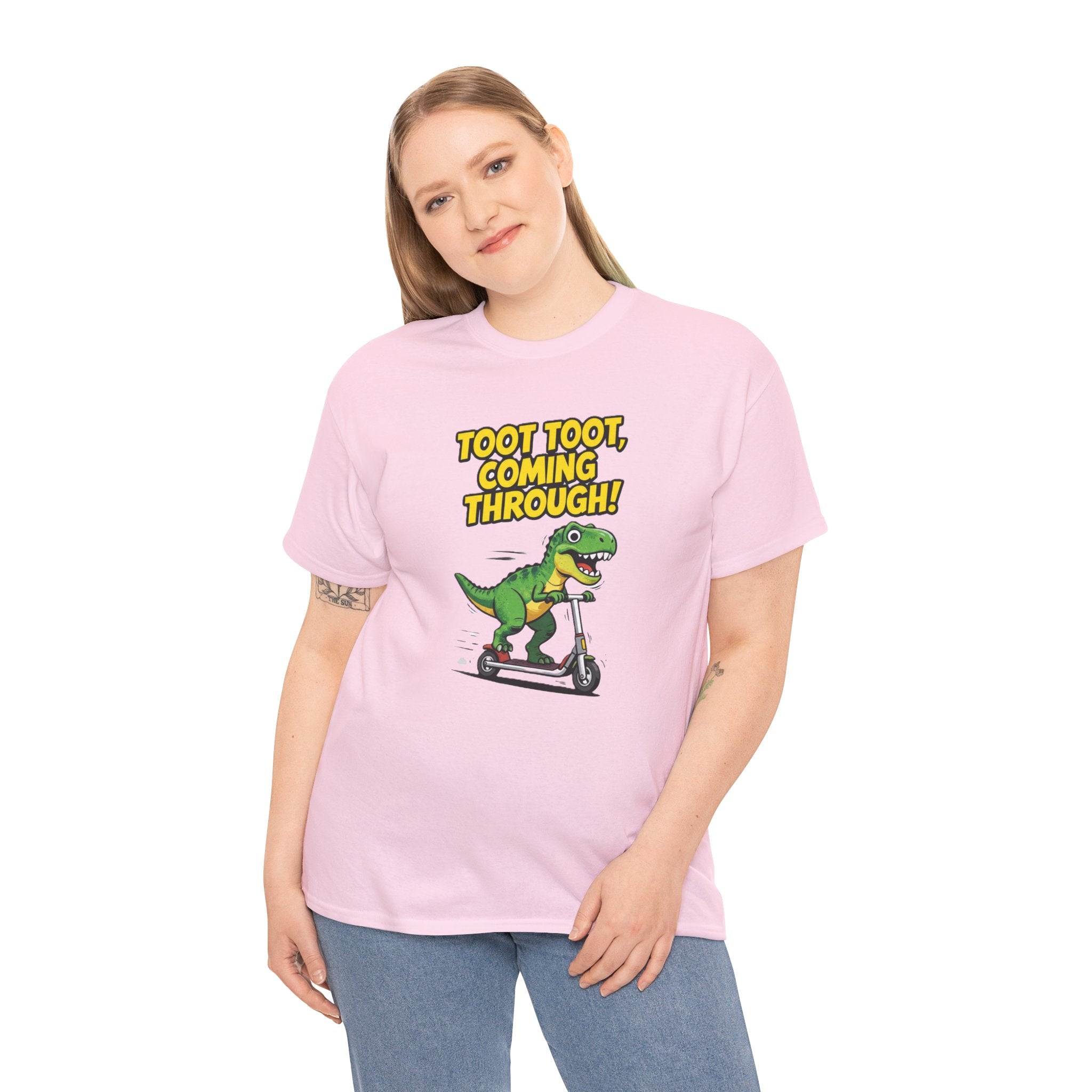 T-Rex Scooter Tee - "Toot Toot, Coming Through!" Funny Dino Graphic T-Shirt