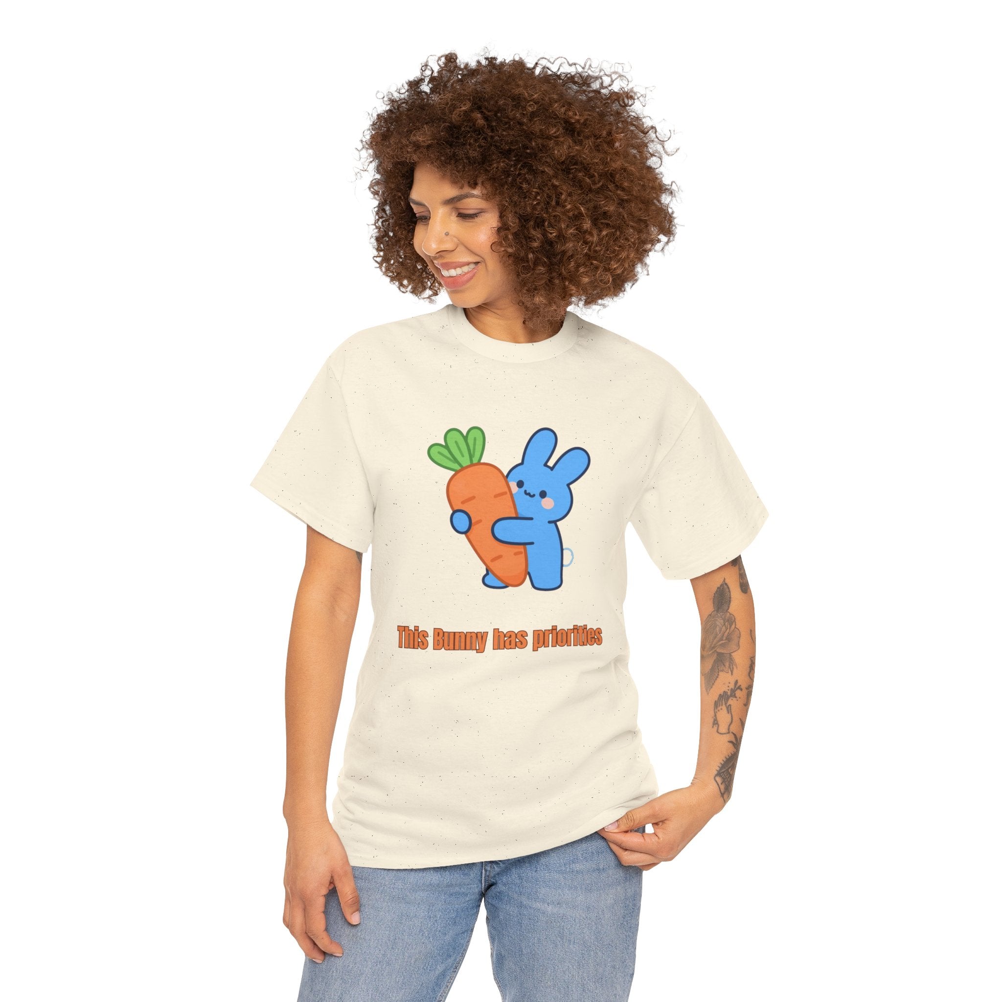 Bunny Carrot Hug – Cute Kawaii Blue Rabbit Cartoon Graphic T-Shirt - This carrot is mine. I found it. I am keeping it. Goodbye.
