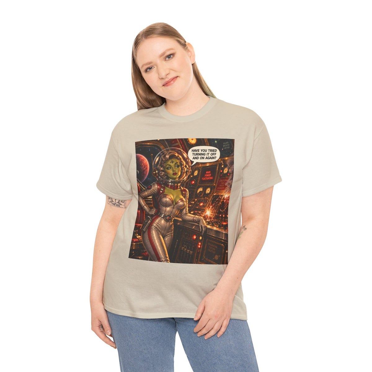 Turning It Off And On Again Retro Alien Astronaut T-Shirt