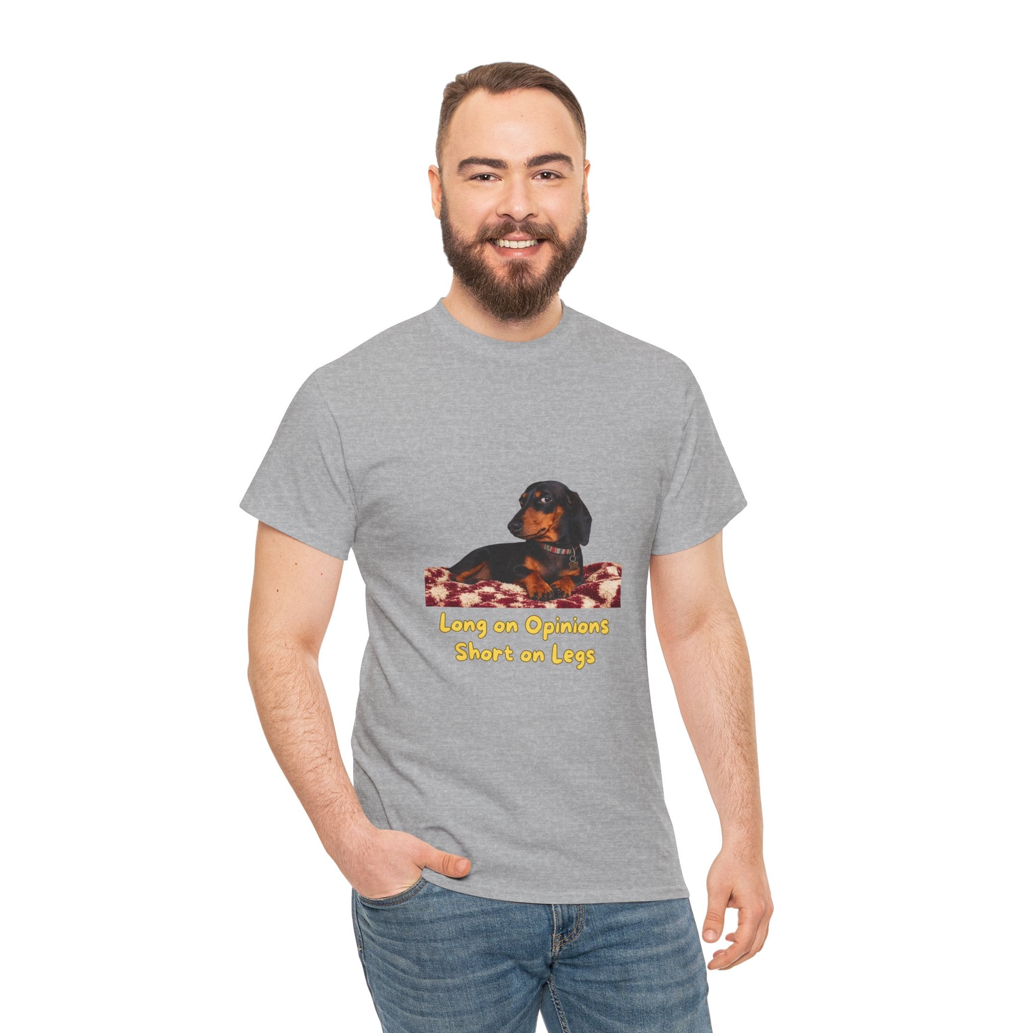 Long on Opinions Short on Legs T-Shirt – Funny Dachshund Sausage Dog Quote | Wiener Dog Attitude Graphic Tee