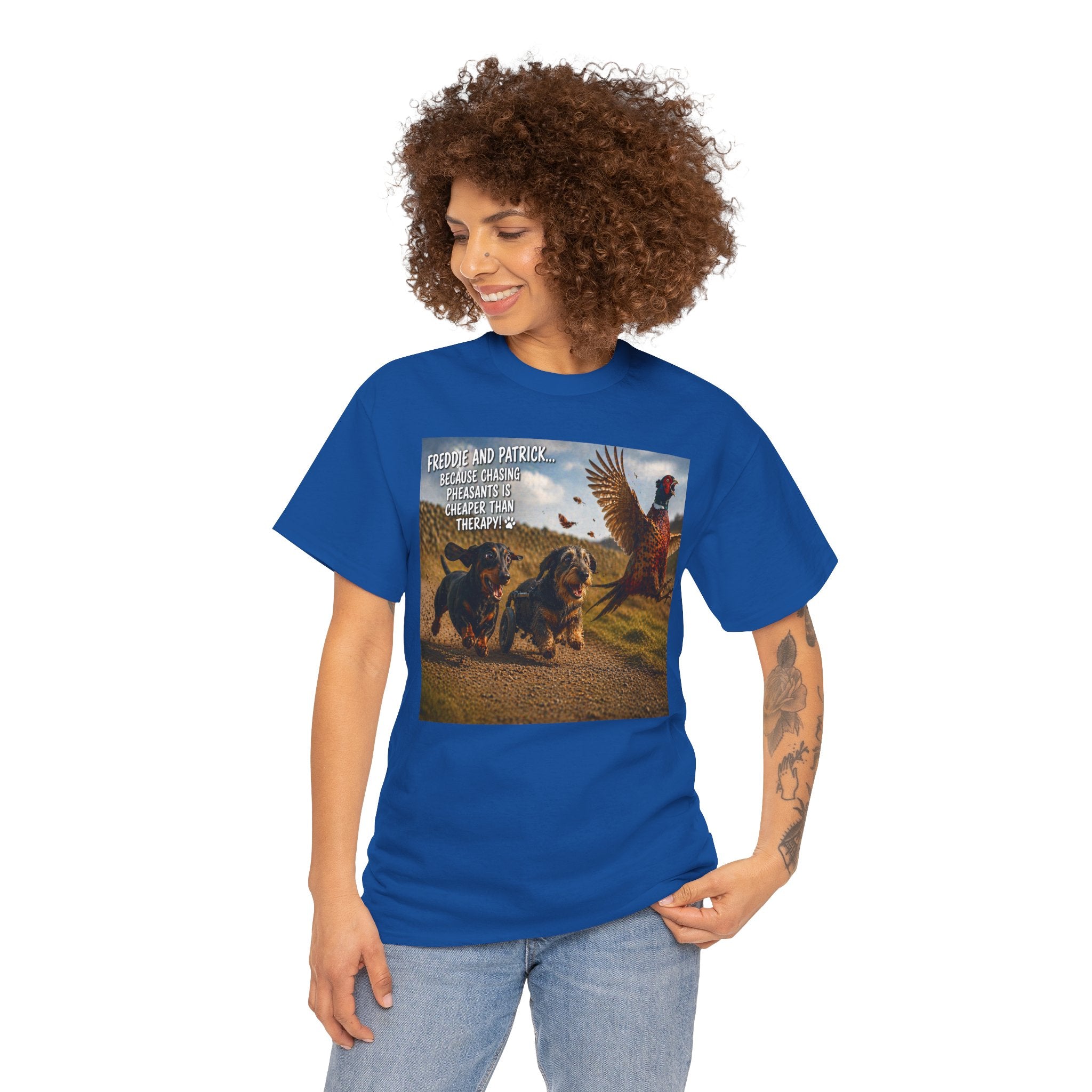 Dachshund & Pheasant Tee – "Friends Don't Let Friends Play Alone" Graphic T-Shirt