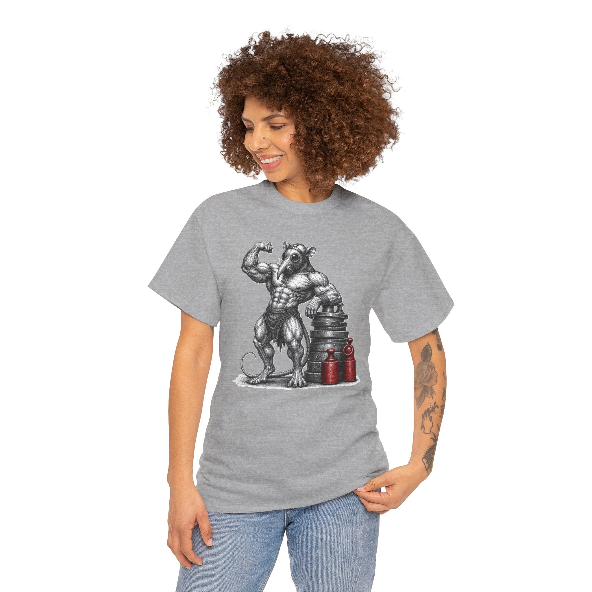 Plague Doctor Gym Rat T-Shirt | Bodybuilder Rat Illustration Tee