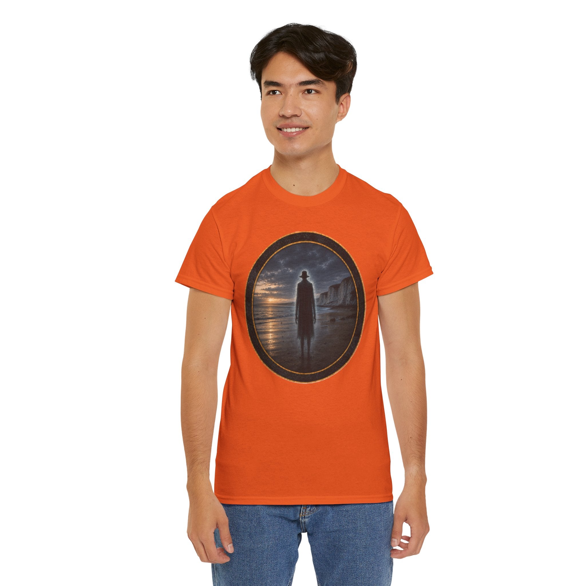 The Watcher on the Shore - Mystic Shore Tee — Silhouette at Dusk Graphic T-Shirt