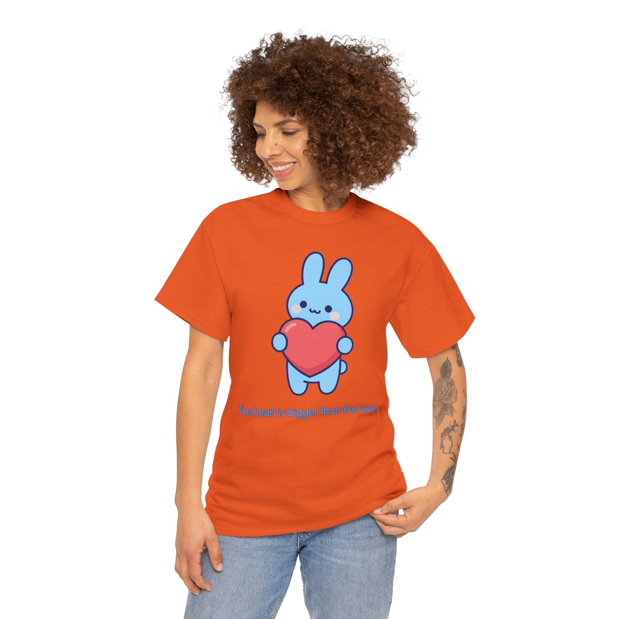 The Heart Is Bigger Than the Bunny T-Shirt | Cute Blue Bunny Love Tee | Kids & Family Kawaii Graphic T-Shirt