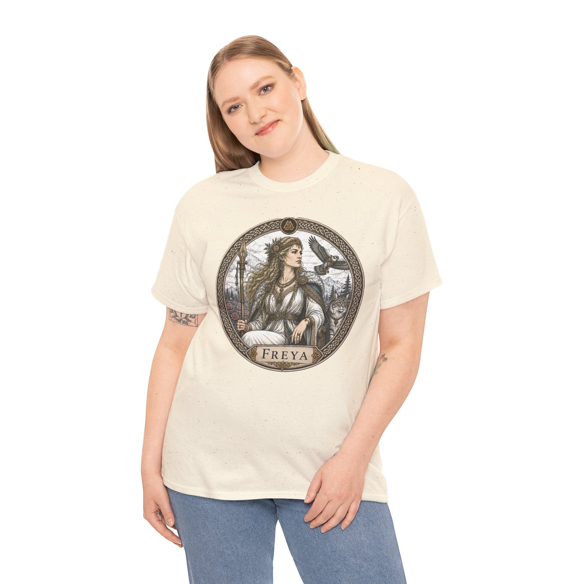 Freya Norse Mythology T-Shirt — Viking Goddess of War Love Falcon Valknut