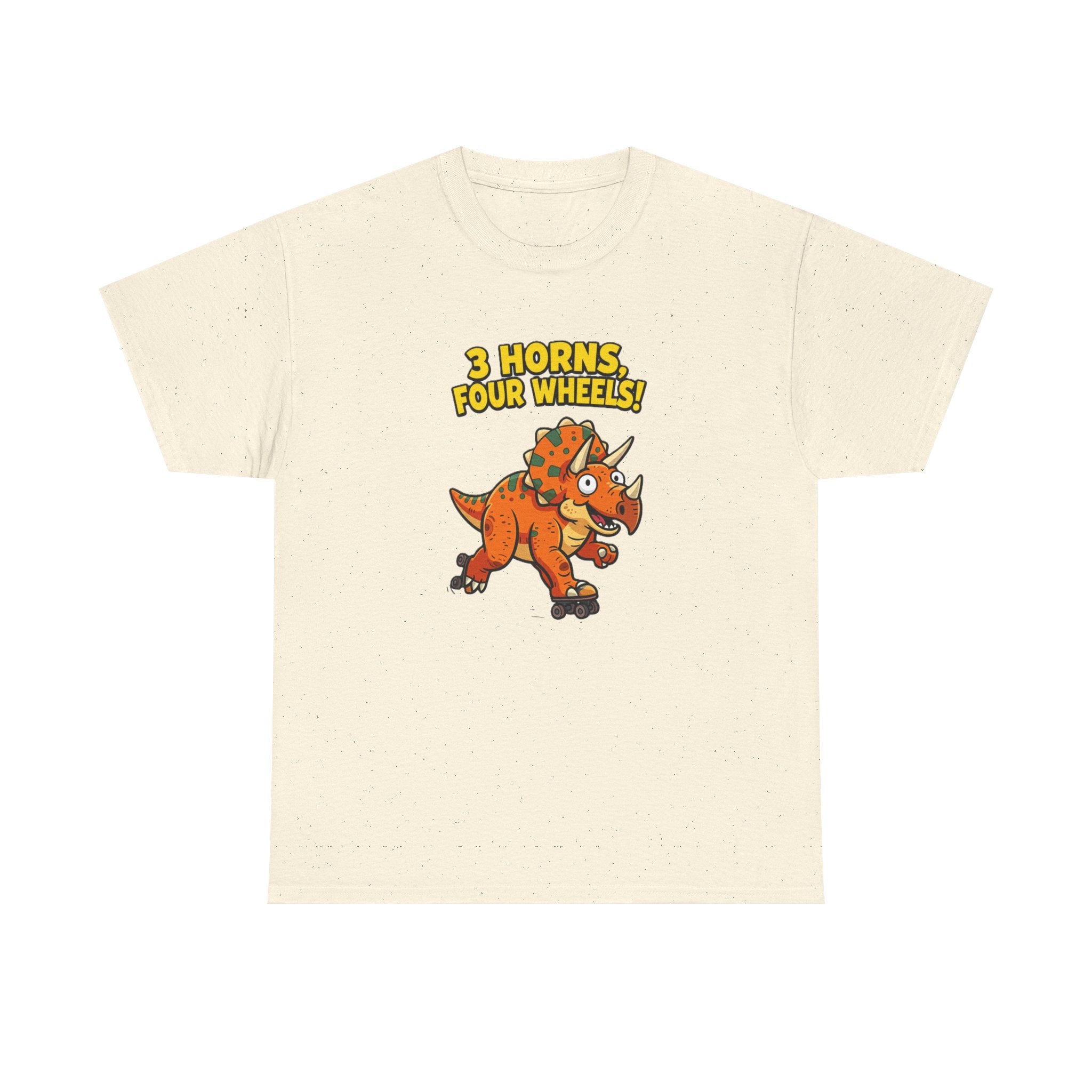 3 Horns Four Wheels T-Shirt – Funny Triceratops Roller Skate Cartoon Dinosaur | Dino Skater Graphic Tee