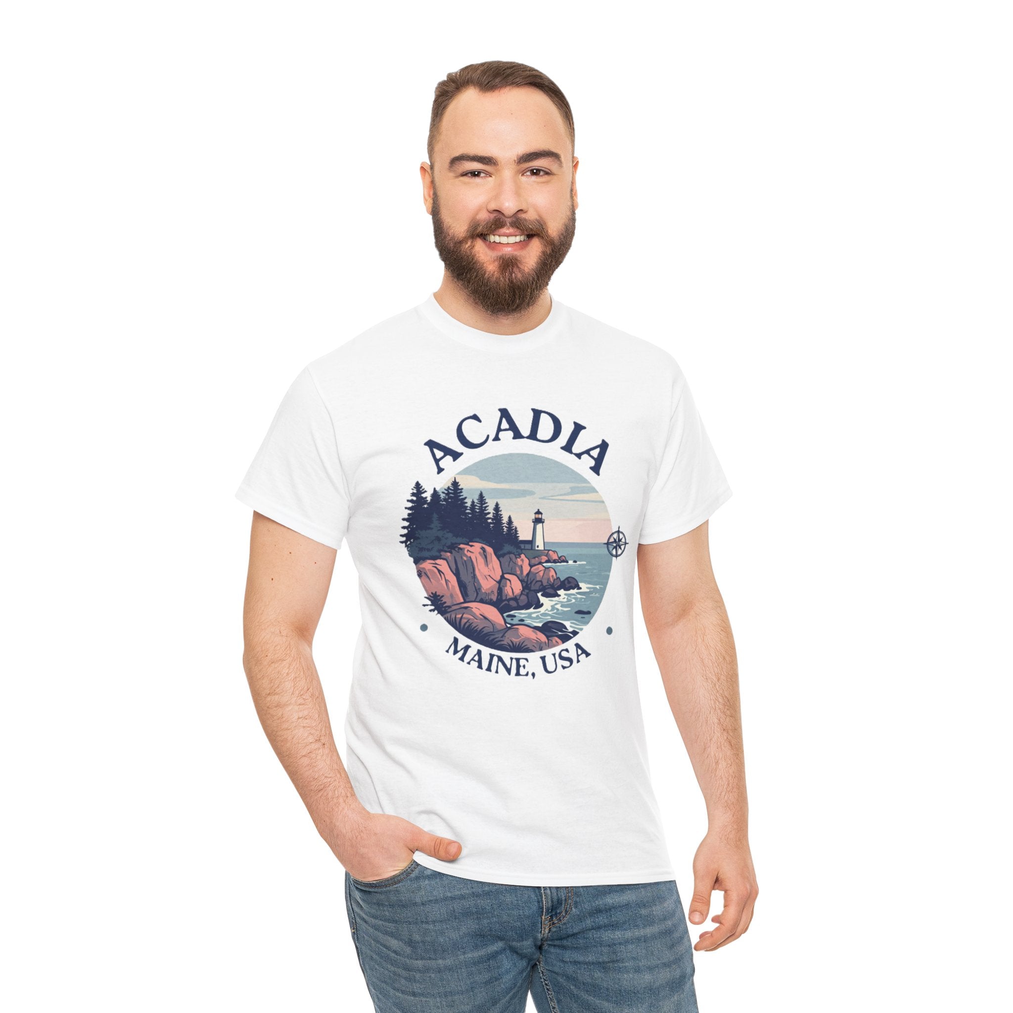 Acadia National Park T-Shirt | Maine Lighthouse Hiking Tee | Vintage Coastal Badge Graphic Shirt | Maine Travel Gift