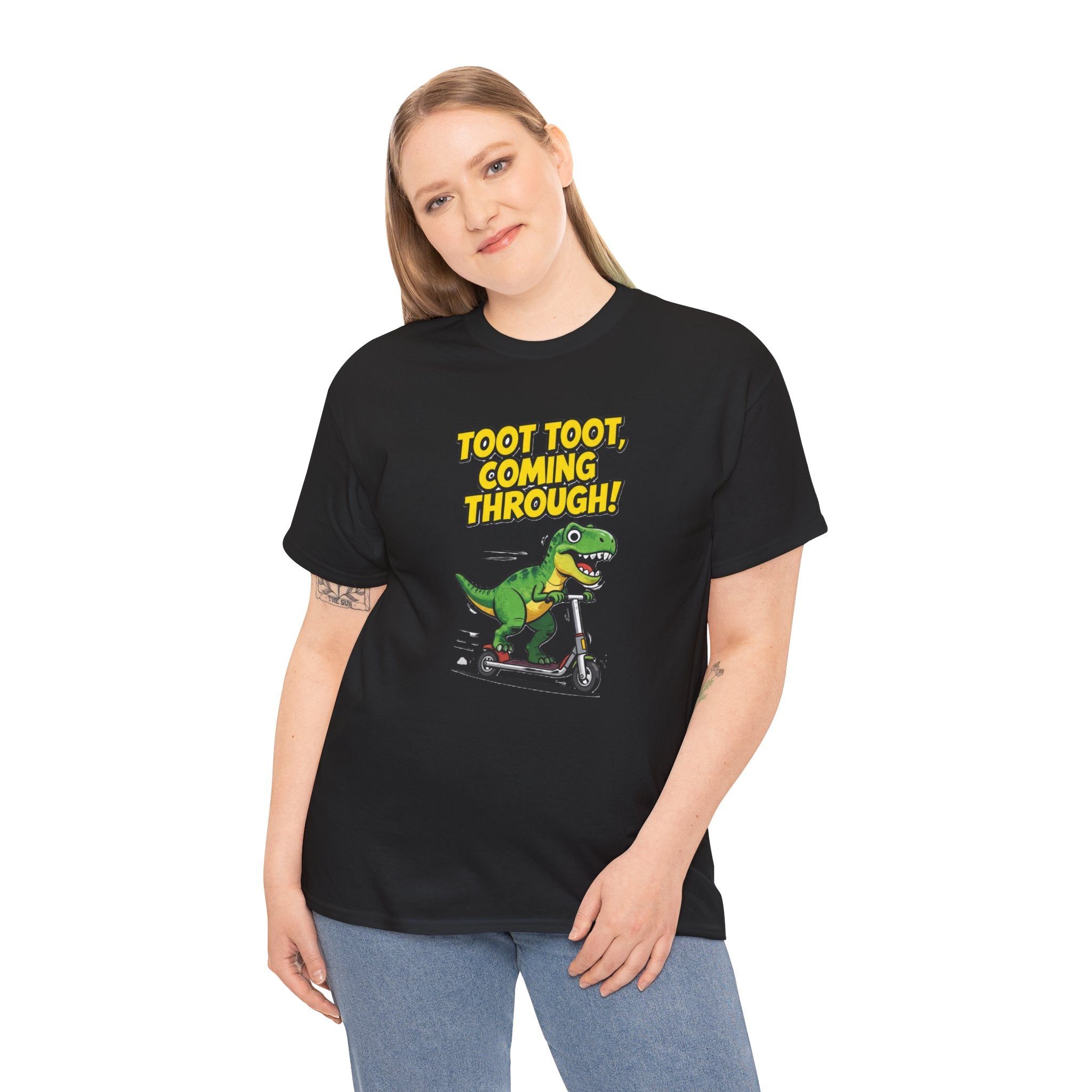 T-Rex Scooter Tee - "Toot Toot, Coming Through!" Funny Dino Graphic T-Shirt