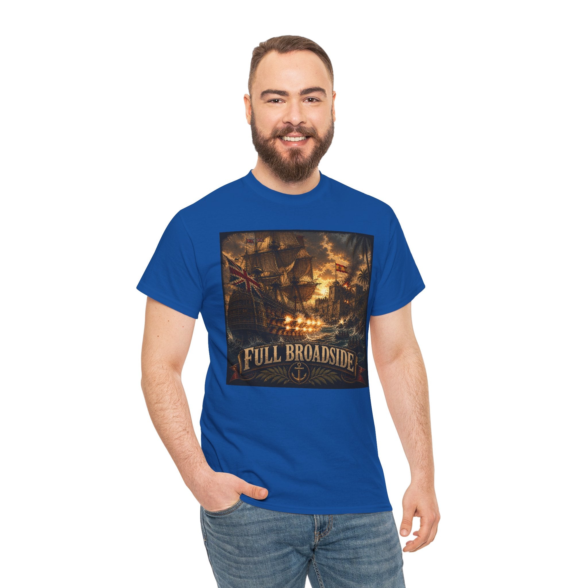 Full Broadside T-Shirt | Tall Ship Cannon Battle Graphic Tee | Age of Sail Naval History Shirt