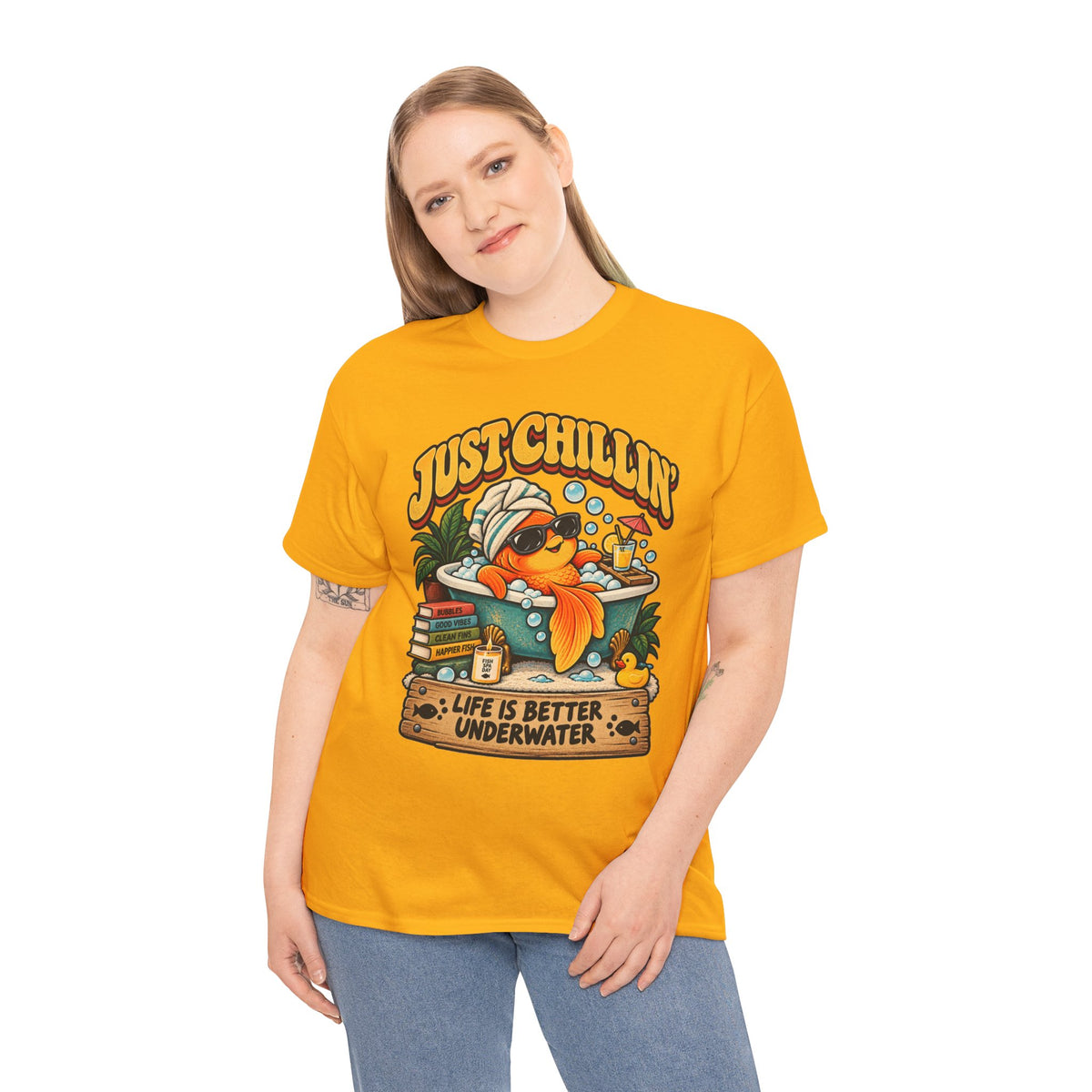 Just Chillin' Goldfish Bubble Bath T-Shirt – Funny Spa Day Fish Tee
