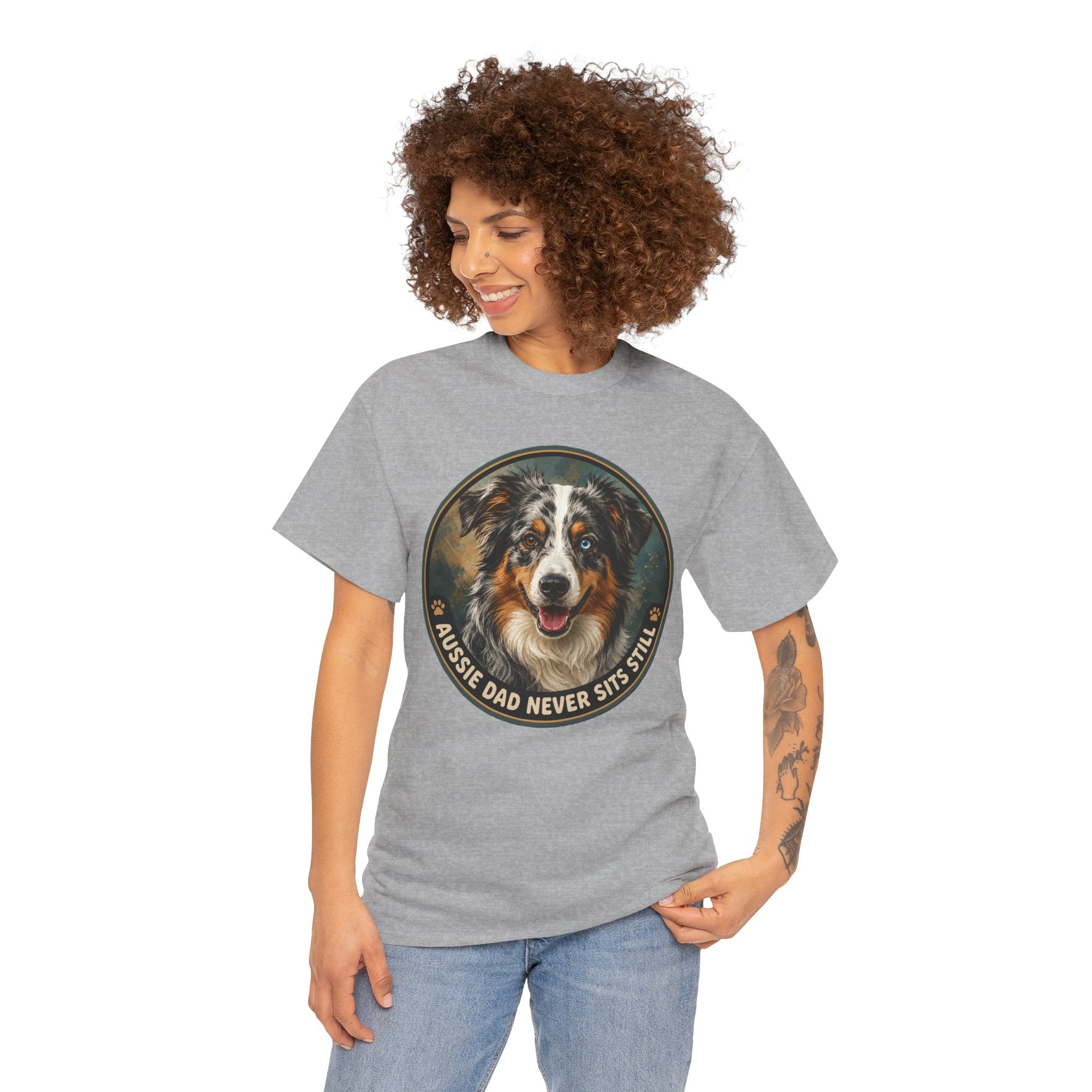 Aussie Dad Never Sits Still T-Shirt | Australian Shepherd Owner Tee