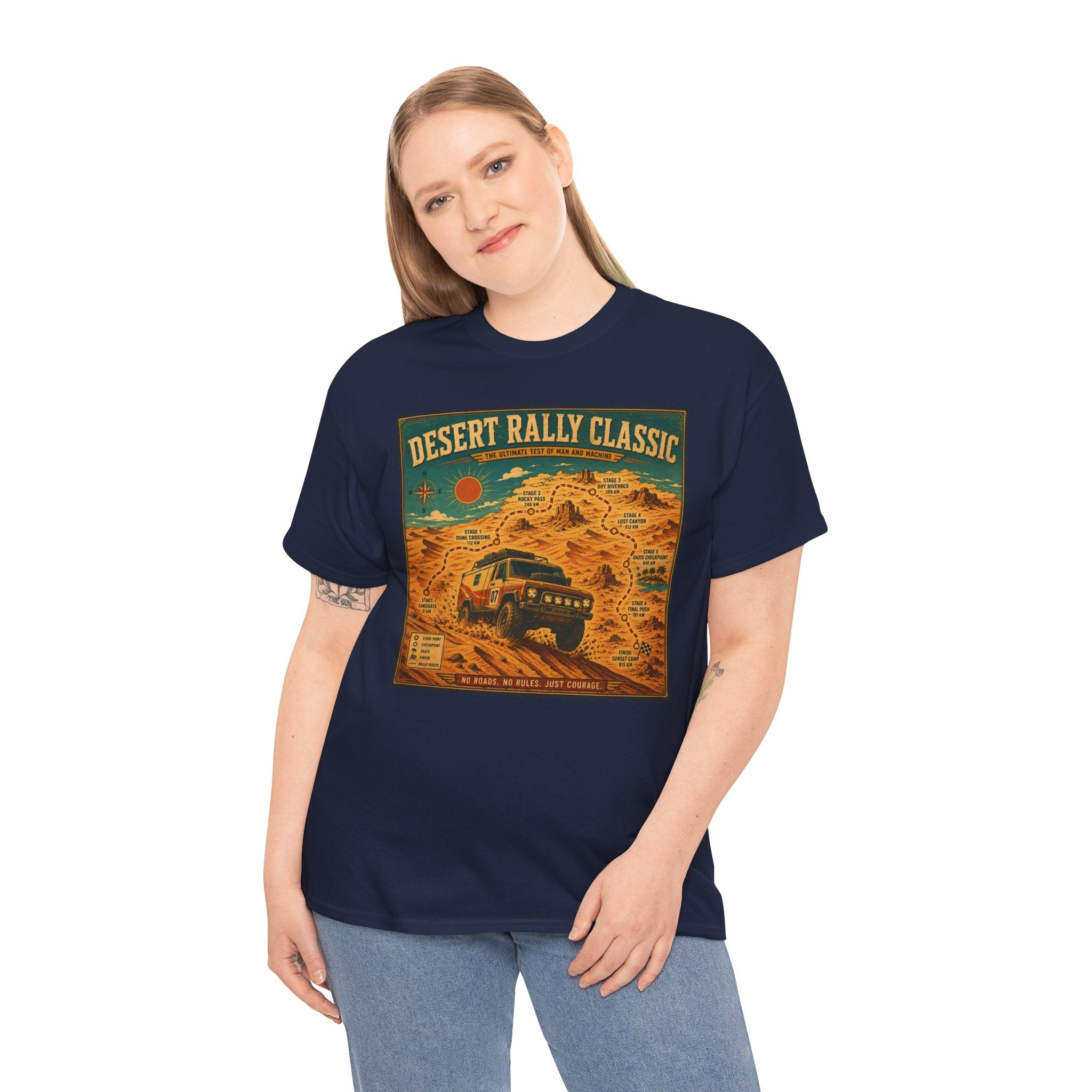 Desert Rally Classic Tee - Off-Road Vintage SUV Graphic ShirtDesert Rally Classic T-Shirt | Vintage Off-Road Racing Map Graphic Tee | Dakar Style Rally Route Shirt | Retro Motorsport Poster Art