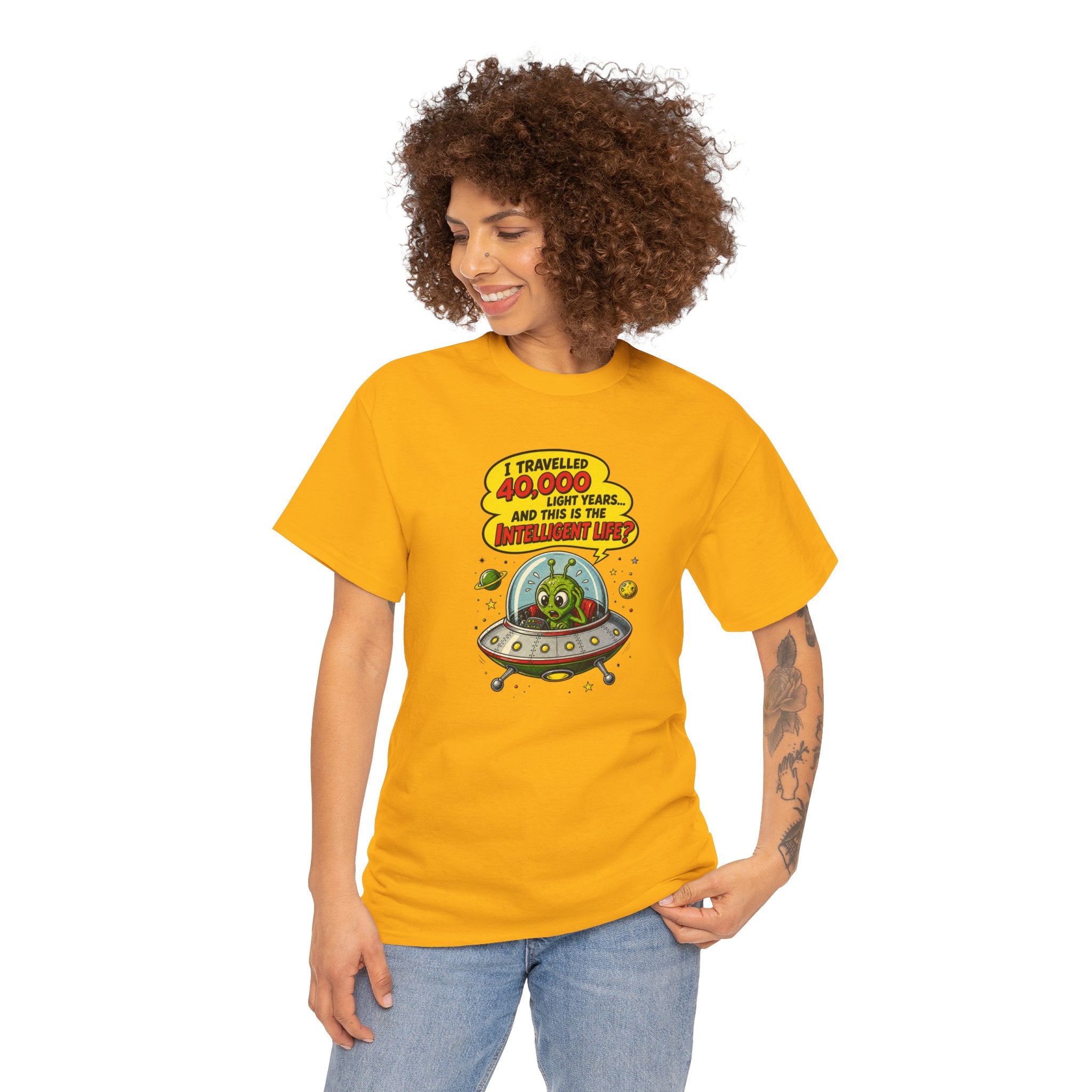 Alien UFO T-Shirt — "I Travelled 10,000 Light Years and This is the Alien’s Life" Graphic Tee