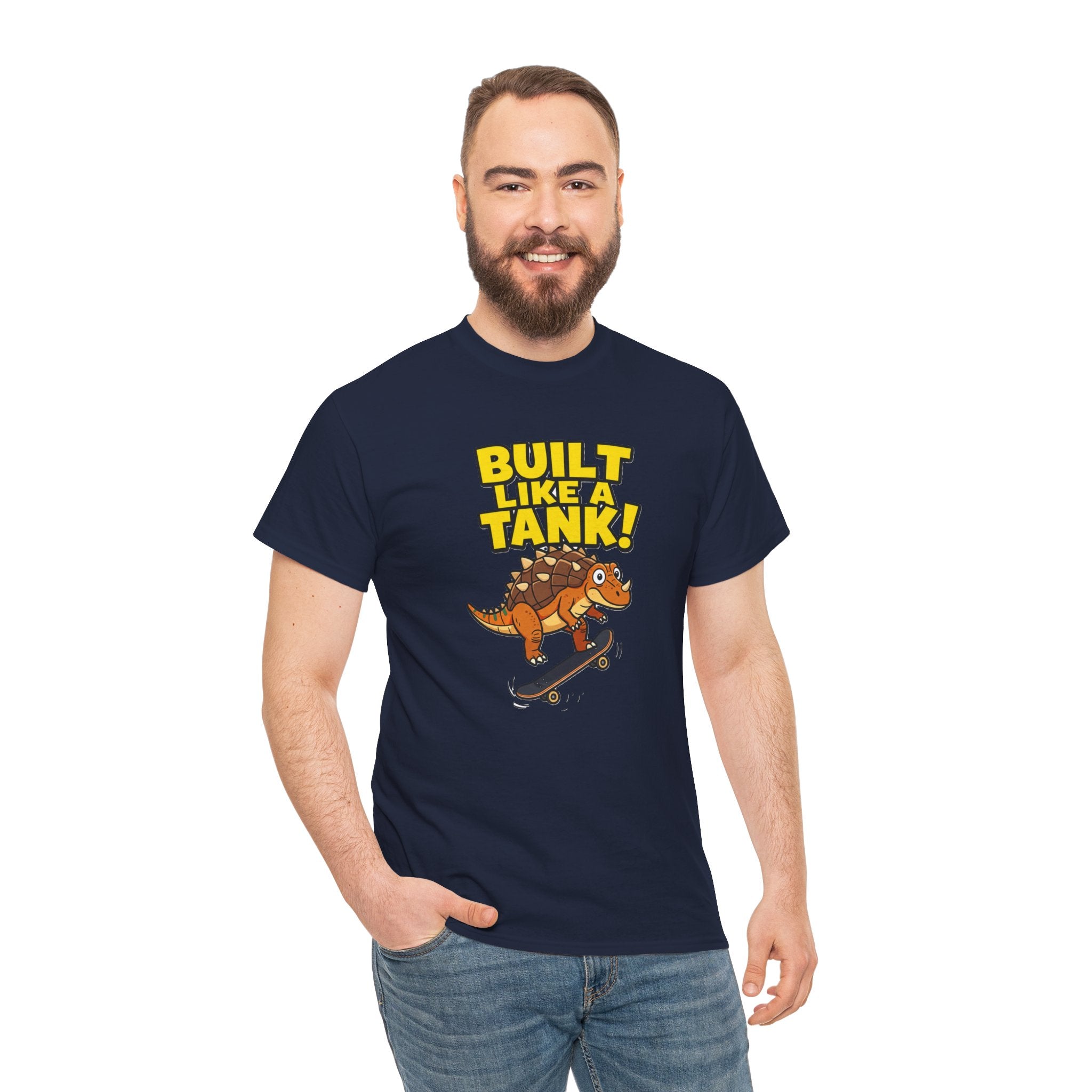 Built Like a Tank T-Shirt – Funny Ankylosaurus Skateboard Cartoon Dinosaur | Armoured Dino Skater Graphic Tee