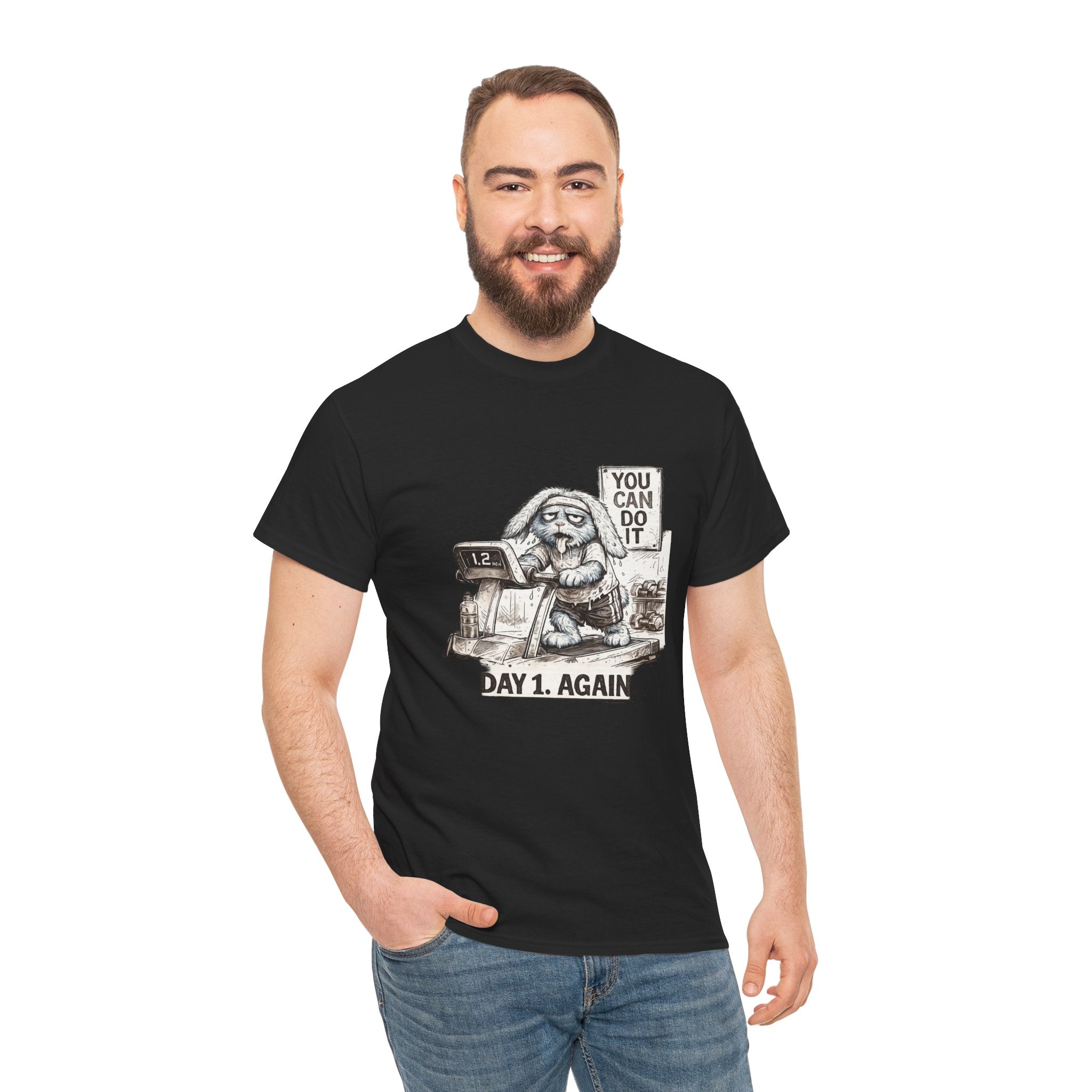 T-Shirt — “Day 1, Again” Motivational Sloth Tee (You Can Do It)