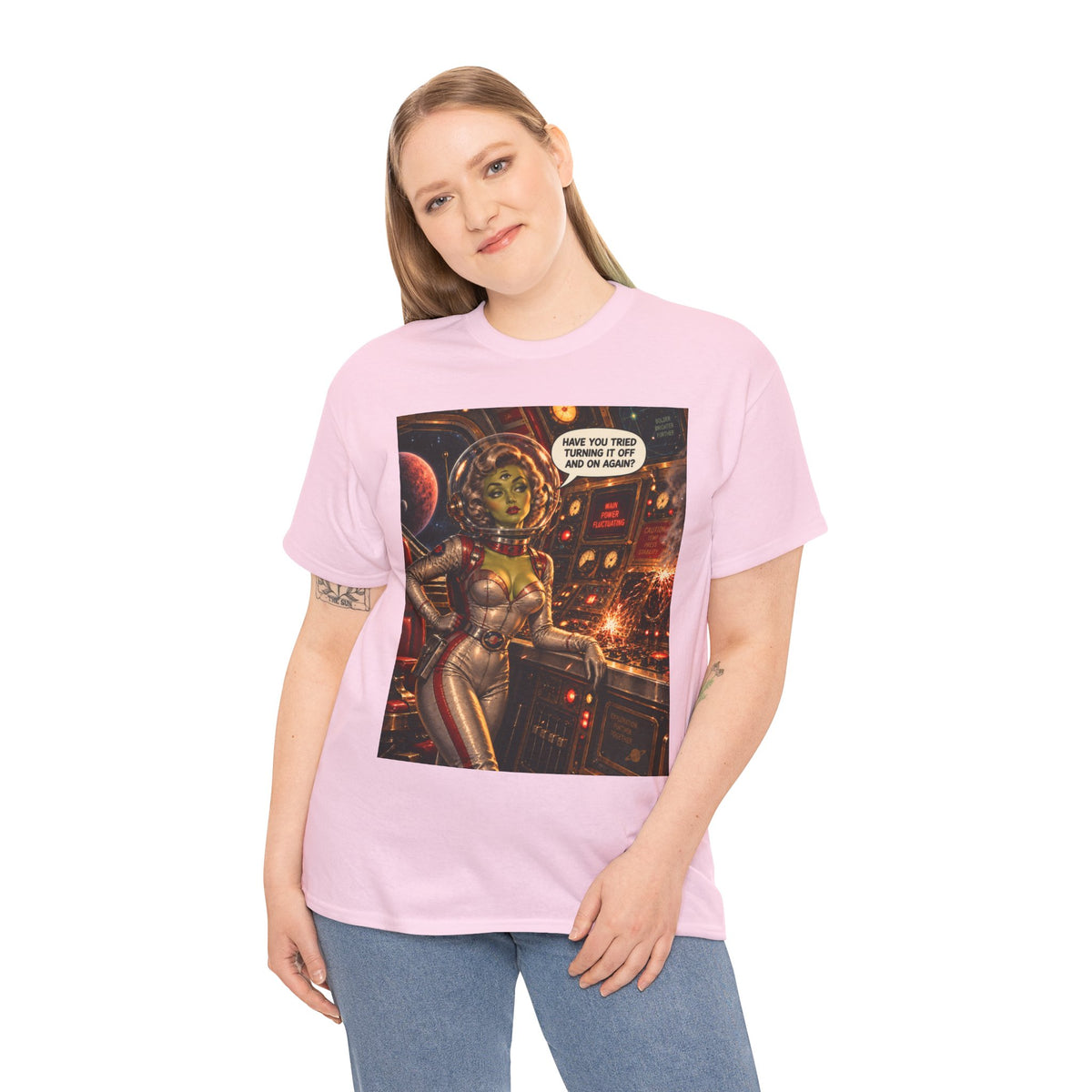 Turning It Off And On Again Retro Alien Astronaut T-Shirt