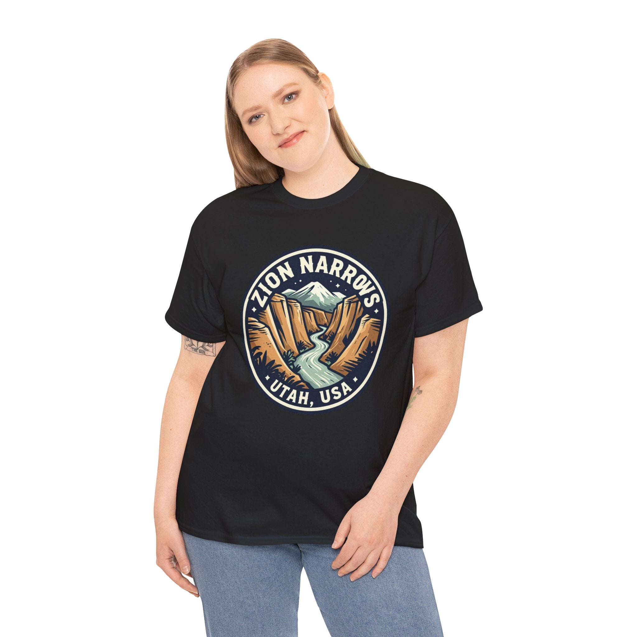 Zion Narrows Utah River Badge Tee — National Park Hiking T‑Shirt