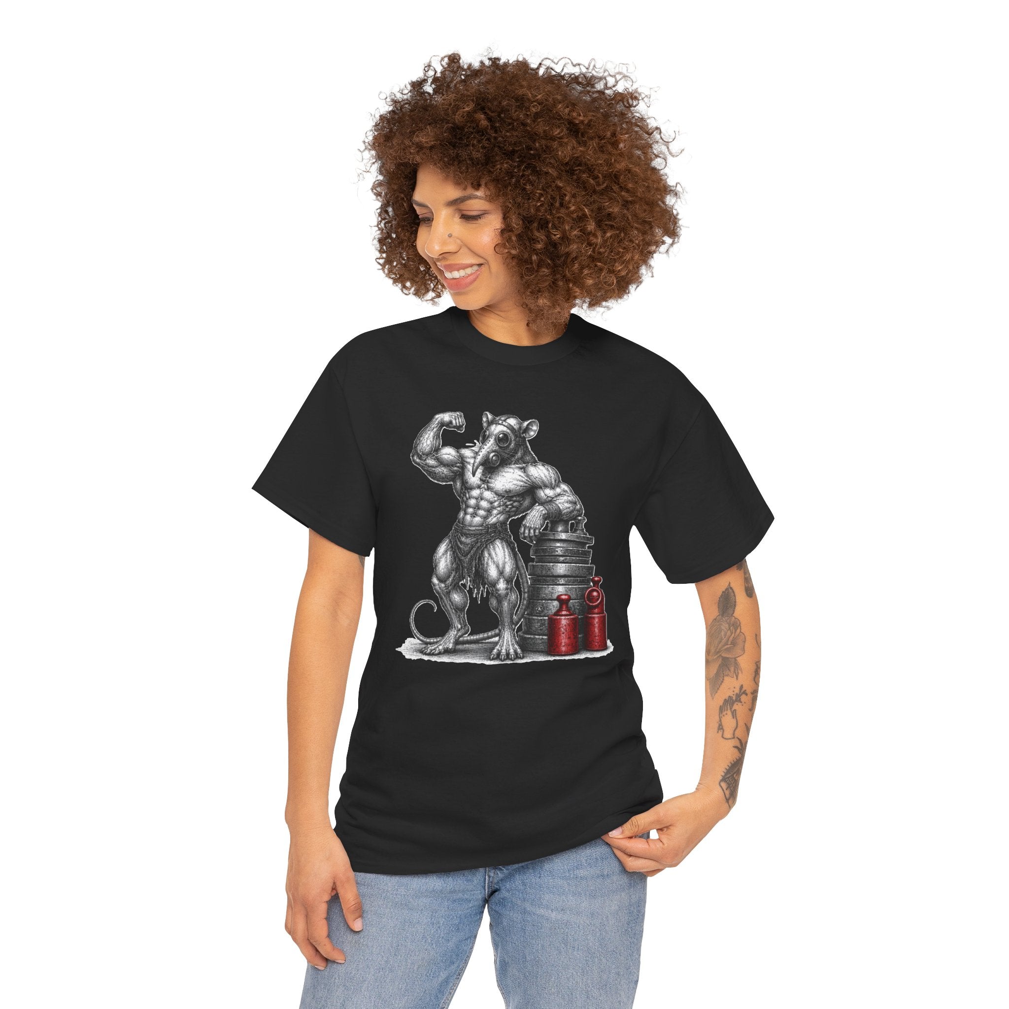 Plague Doctor Gym Rat T-Shirt | Bodybuilder Rat Illustration Tee