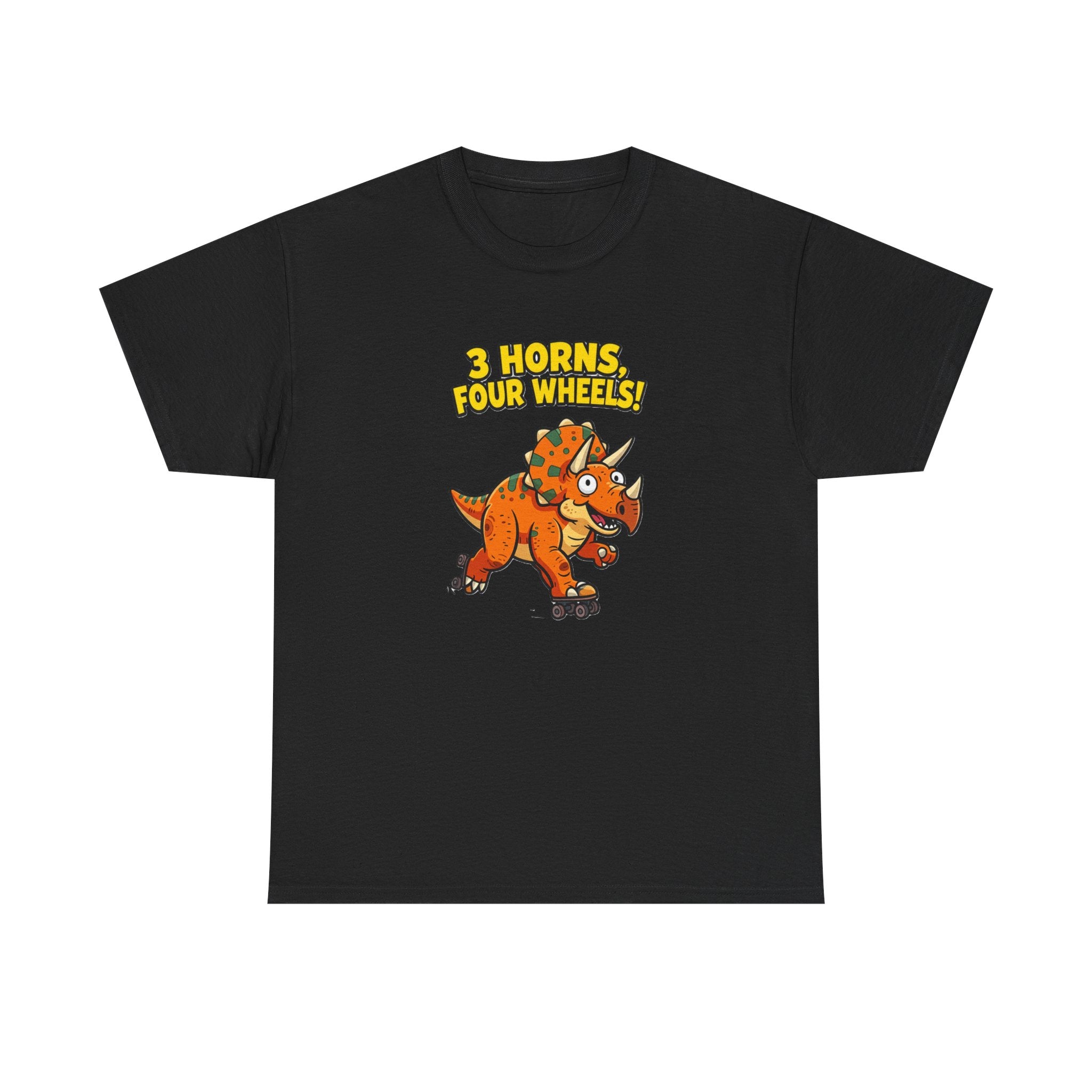 3 Horns Four Wheels T-Shirt – Funny Triceratops Roller Skate Cartoon Dinosaur | Dino Skater Graphic Tee