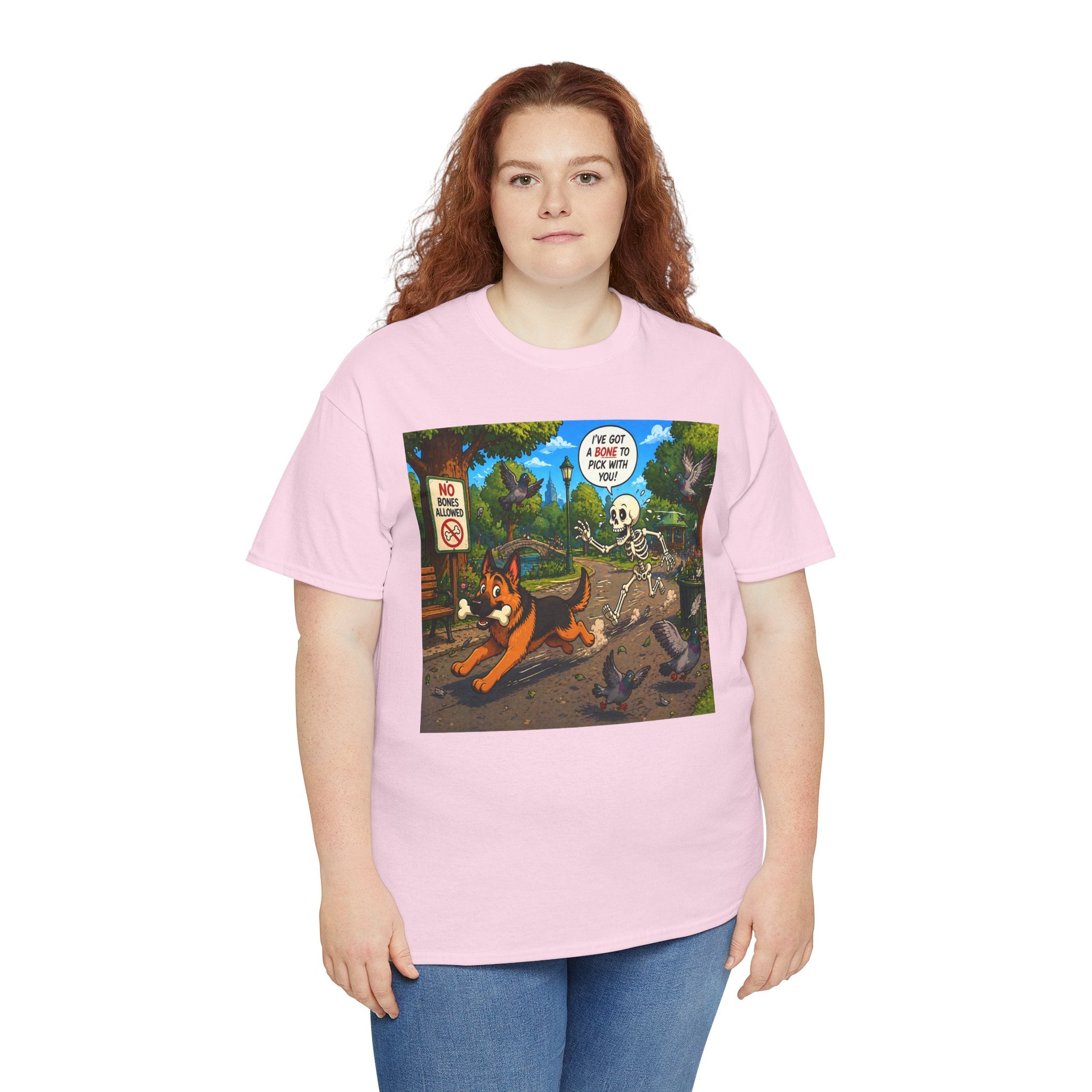German Shepherd Running Cartoon Tee — "I’m Out Of Here" Park Scene Graphic T-Shirt