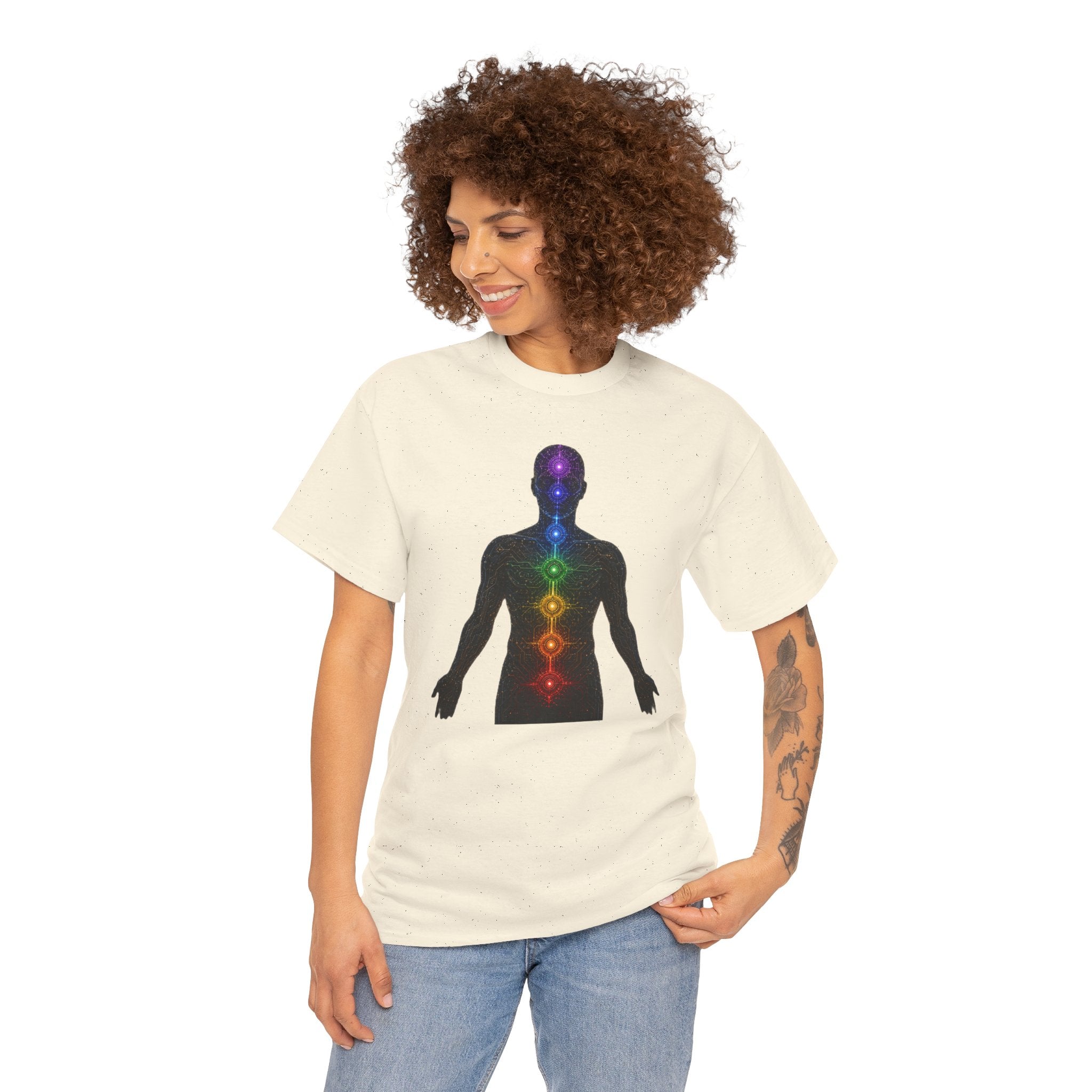 Chakra Circuit T-Shirt | Technology Meets Spirituality Graphic Tee | Seven Chakras Energy Body Shirt | Sacred Geometry Yoga Art