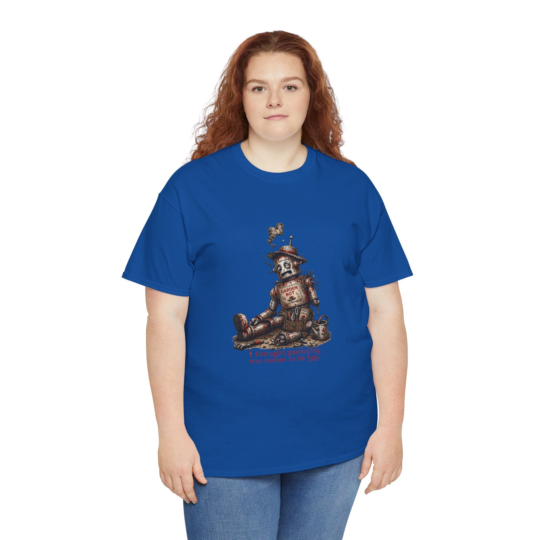 T-Shirt — Vintage Tin Toy Robot Graphic Tee (“I Thought Gardening was meant to be fun”)