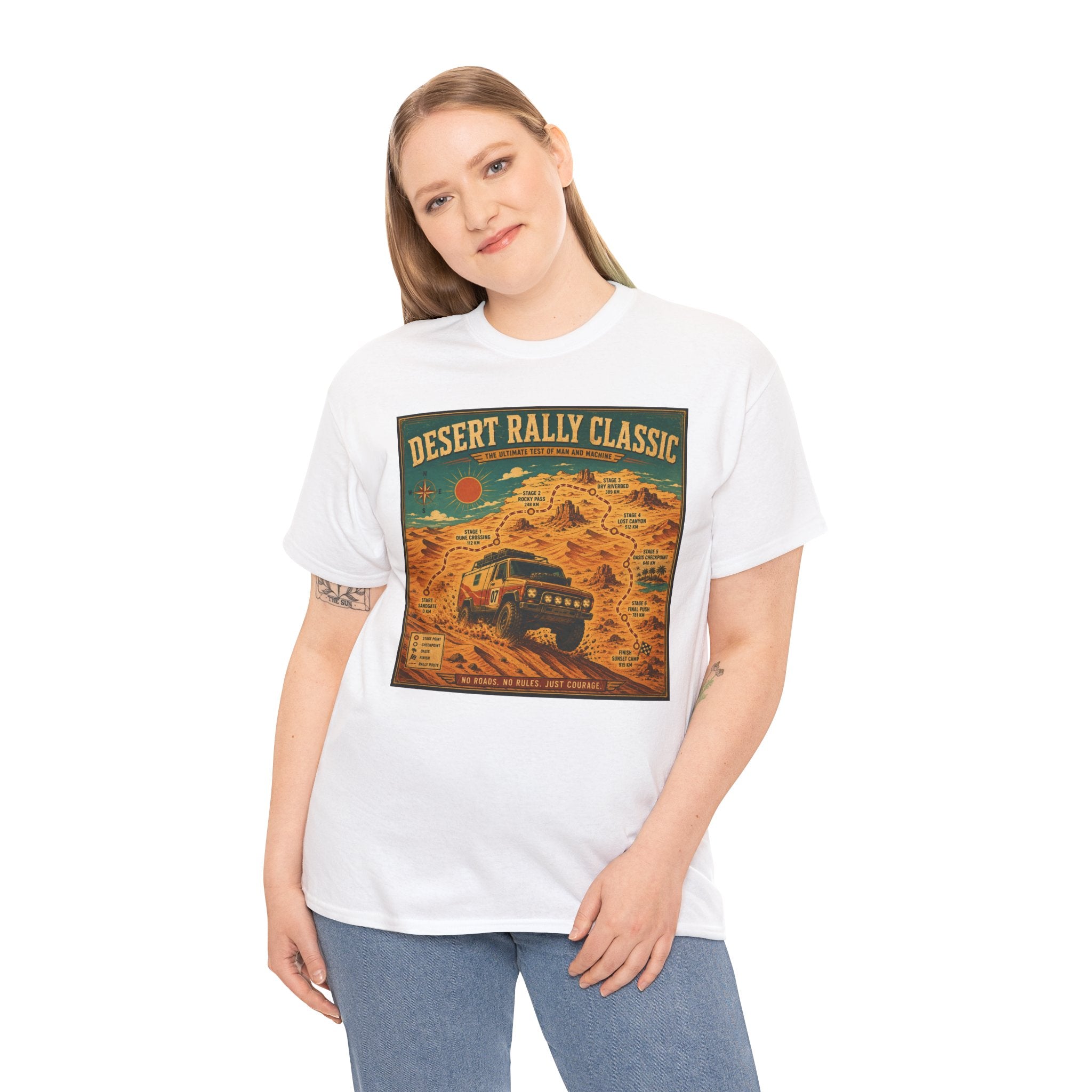 Desert Rally Classic Tee - Off-Road Vintage SUV Graphic ShirtDesert Rally Classic T-Shirt | Vintage Off-Road Racing Map Graphic Tee | Dakar Style Rally Route Shirt | Retro Motorsport Poster Art