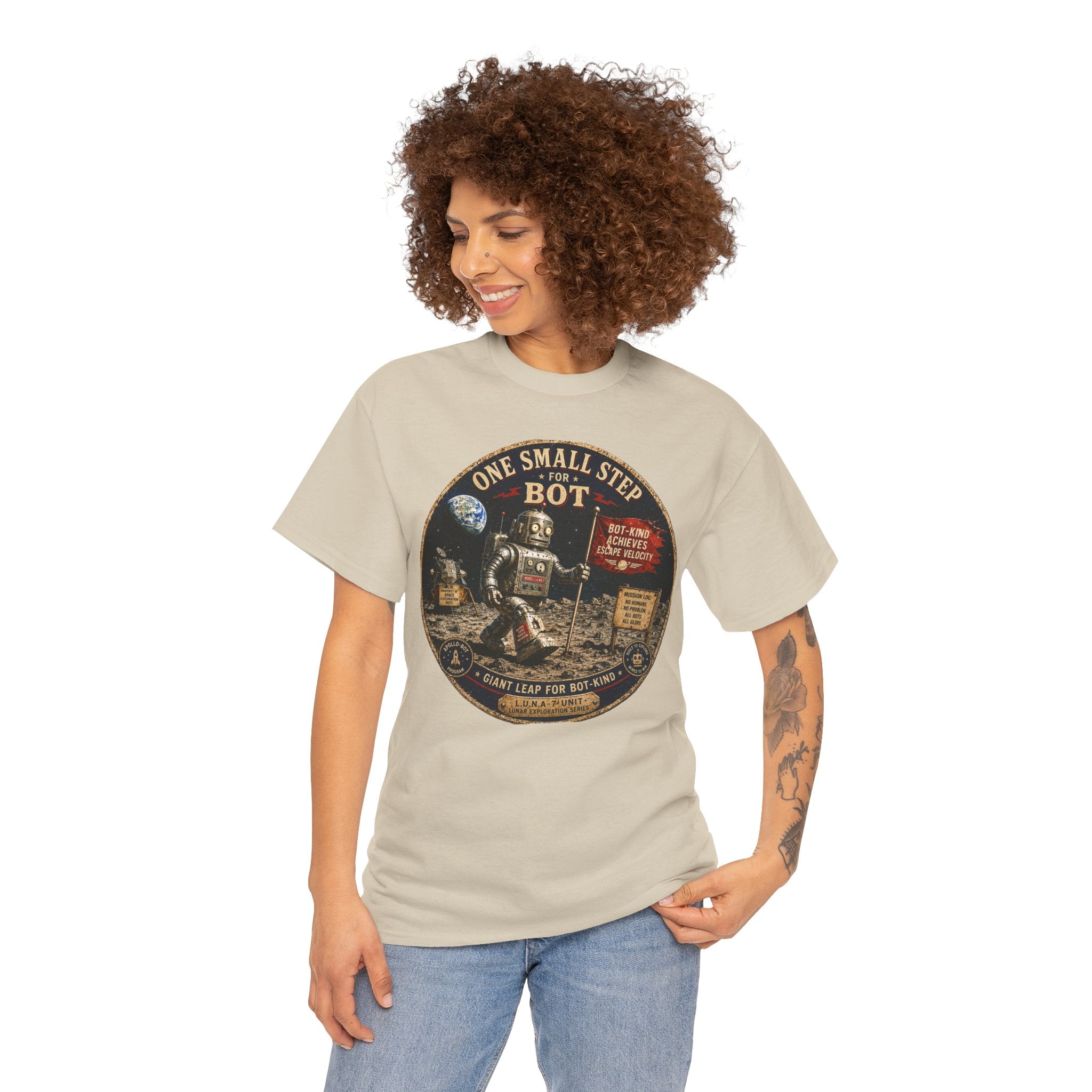 One Small Step for Bot T-Shirt — Funny Retro Space Robot Graphic Tee