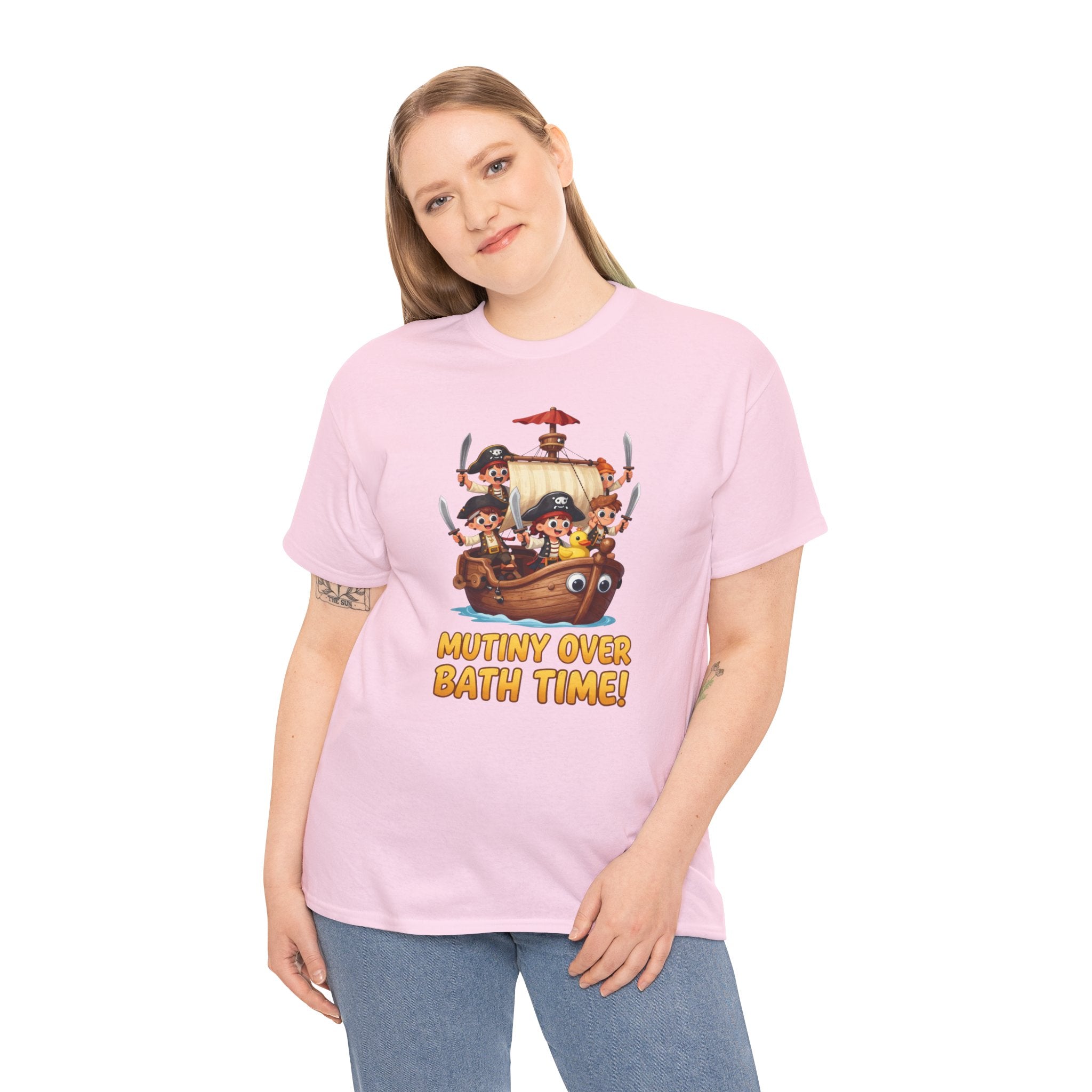 Mutiny Over Bath Time T-Shirt – Funny Pirate Kids Cartoon Parenting Humour | Rubber Duck Nautical Graphic Tee