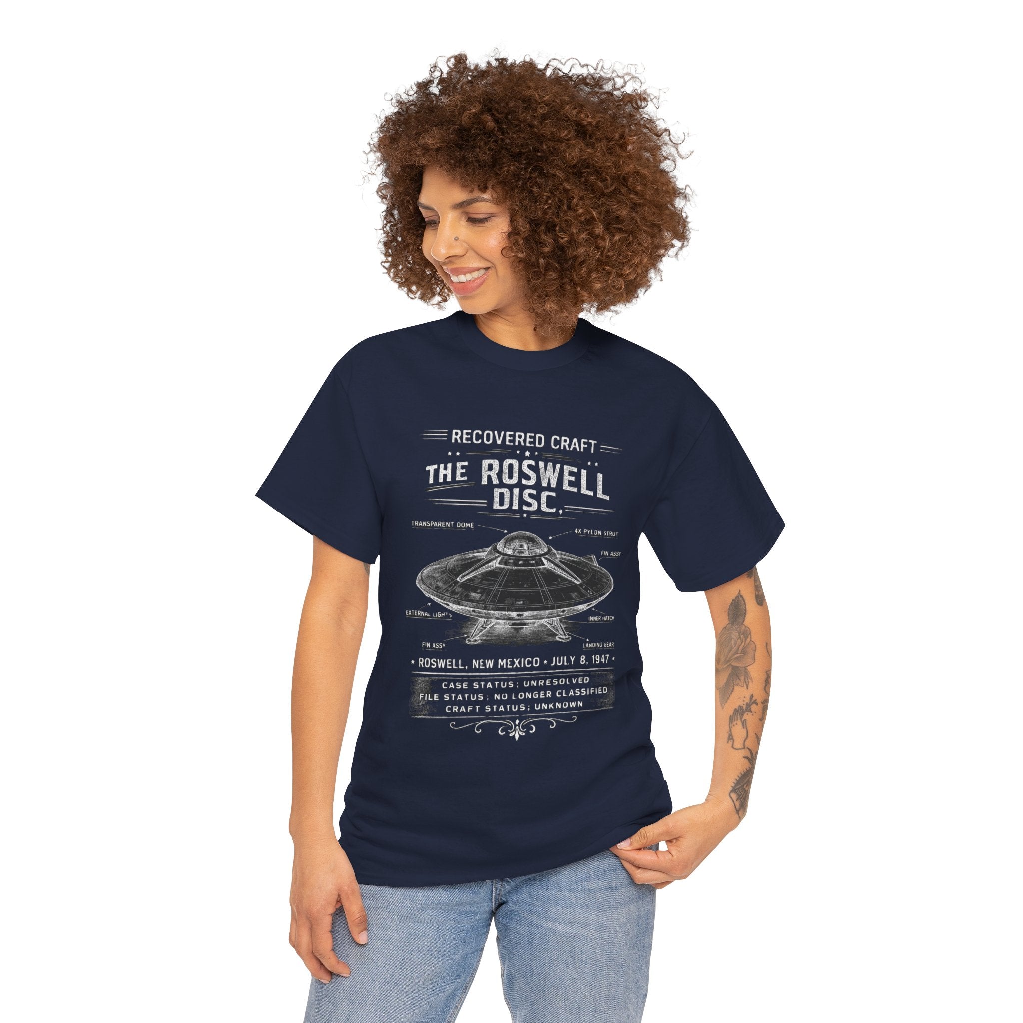 The Roswell Disc – 1947 Recovered Craft Technical Field Illustration Vintage UFO Graphic T-Shirt