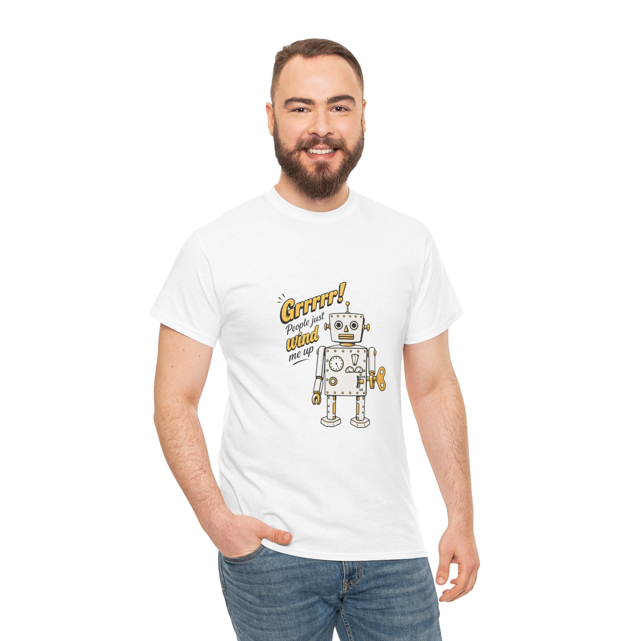 Robot Graphic Tee Light — "Grrr! Please Don’t Wind Me up" Vintage Wind‑Up Robot T‑Shirt