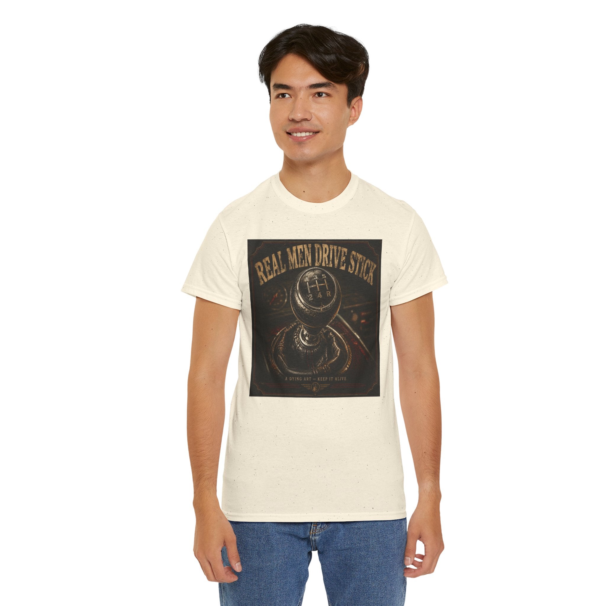 Real Men Drive Stick T-Shirt | Manual Transmission Graphic Tee | Stick Shift Car Lover Shirt | Vintage Gearhead Humour Art