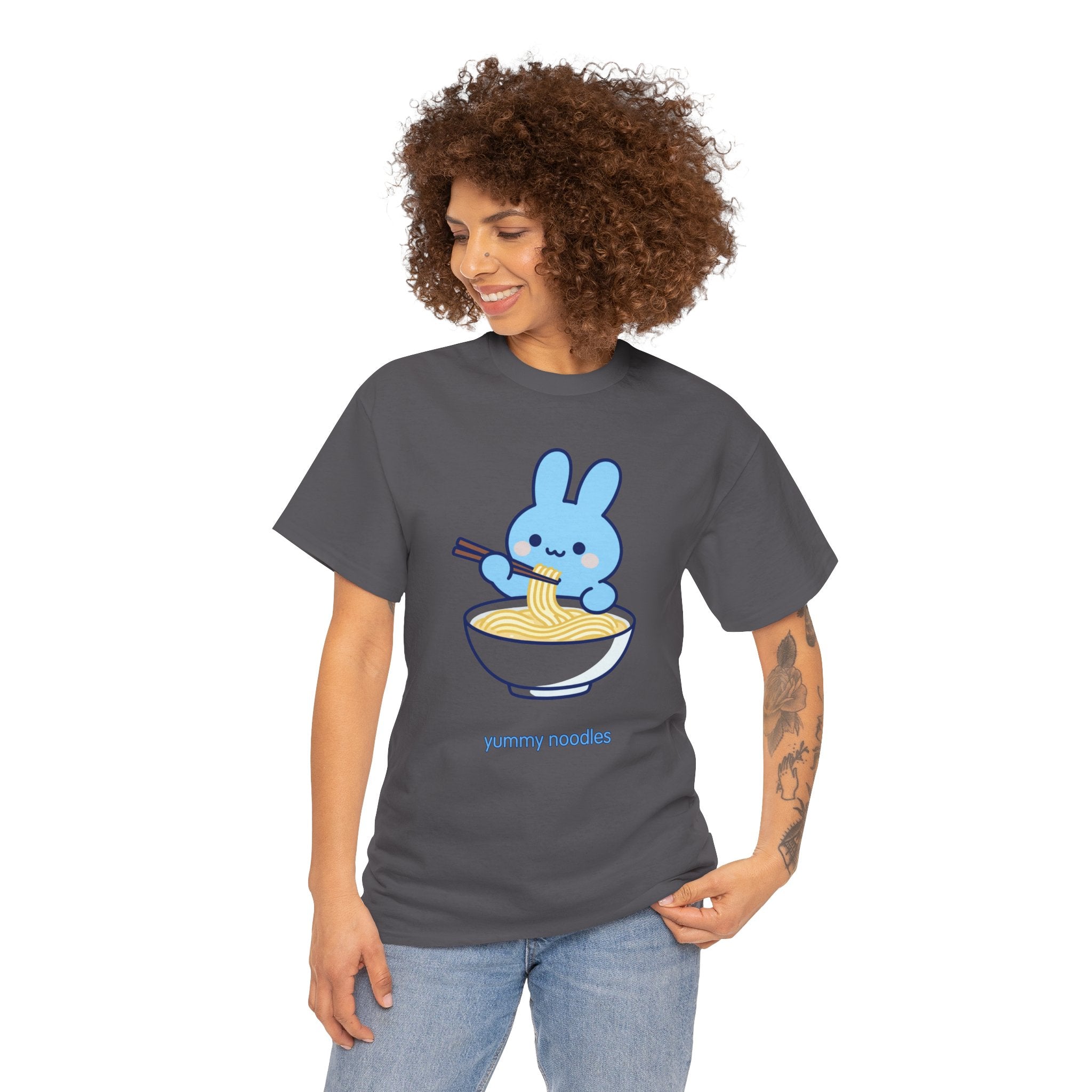 Yummy Noodles Blue Bunny T-Shirt | Cute Kawaii Rabbit Ramen Tee | Kids & Family Graphic T-Shirt