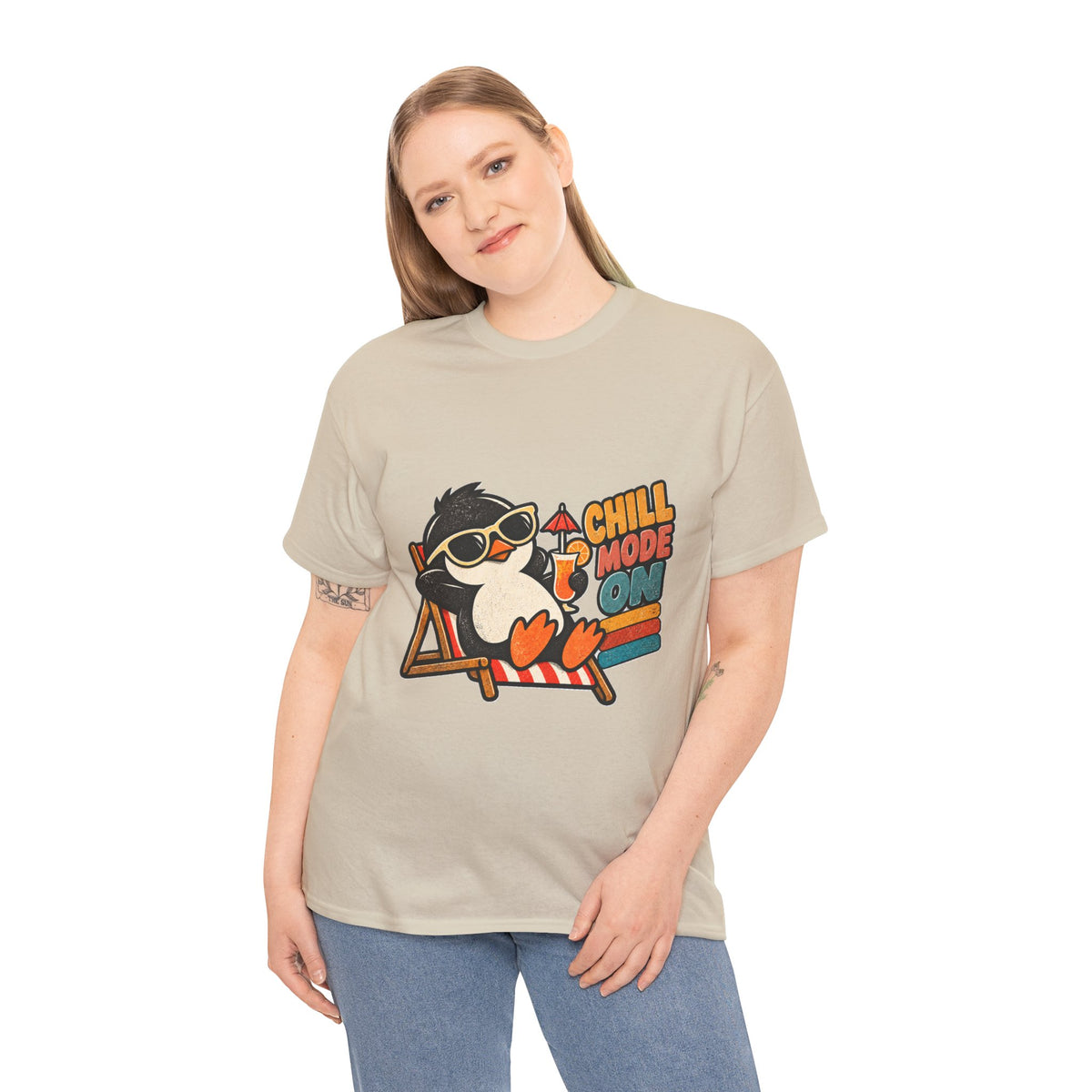 Chill Mode On Penguin T-Shirt – Funny Relaxing Penguin Deckchair Tee