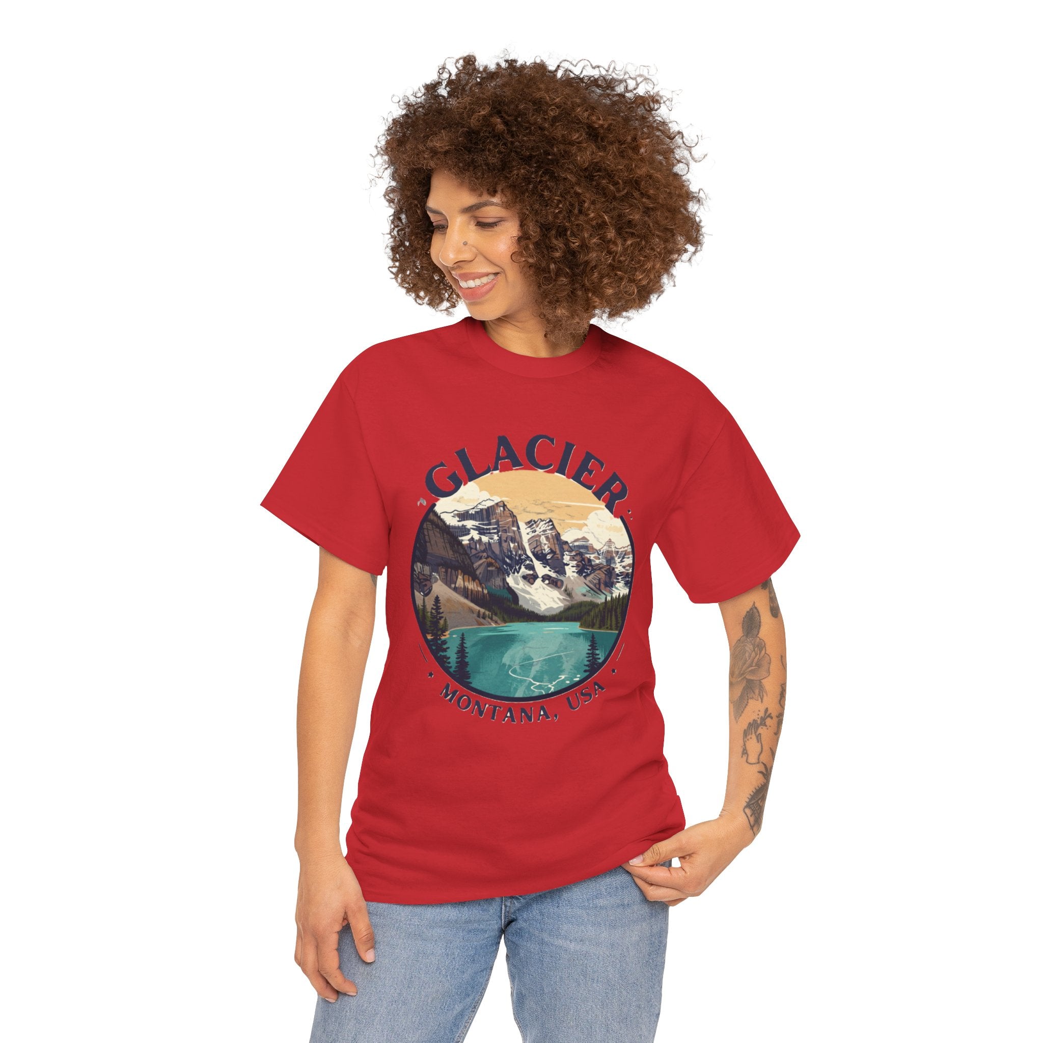 Glacier National Park T-Shirt | Montana USA Hiking Tee | Vintage Mountain Lake Badge Graphic Shirt | Montana Travel Gift