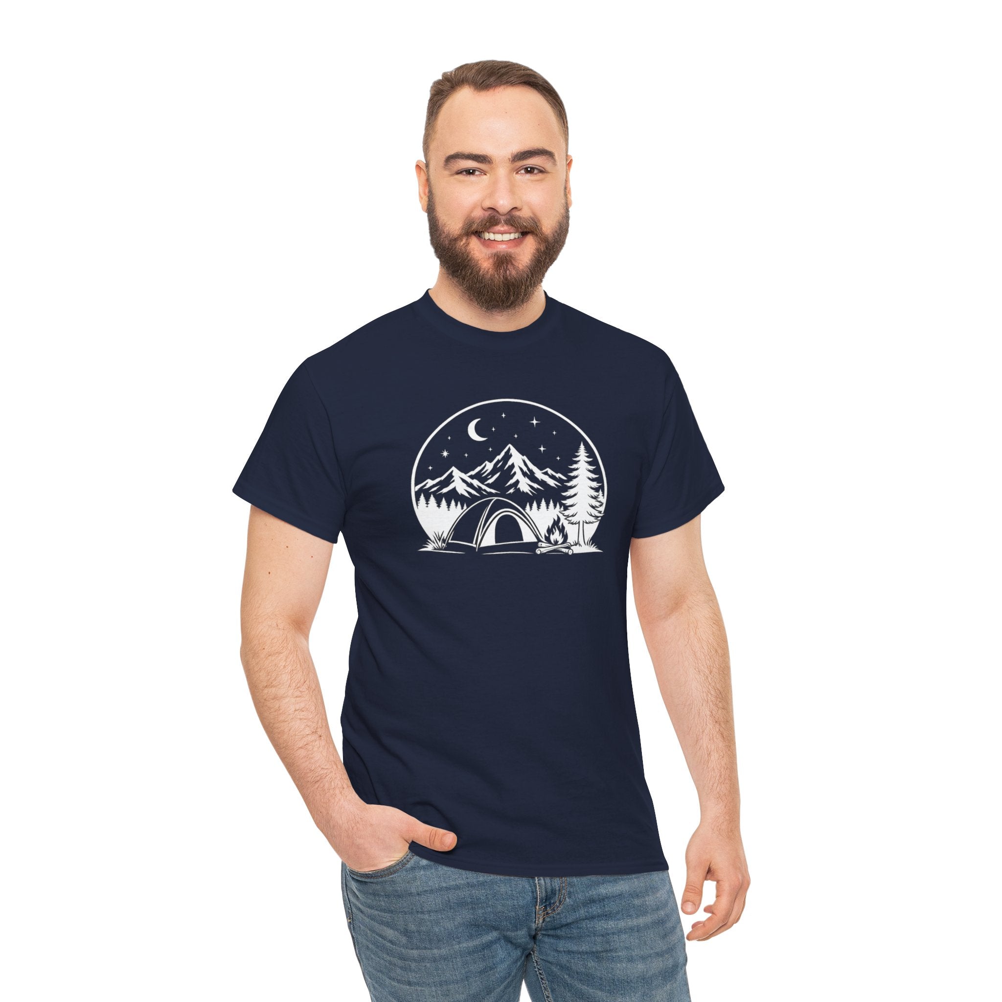 Camping Tent Mountain Tee — Minimal Outdoor Camping T-Shirt